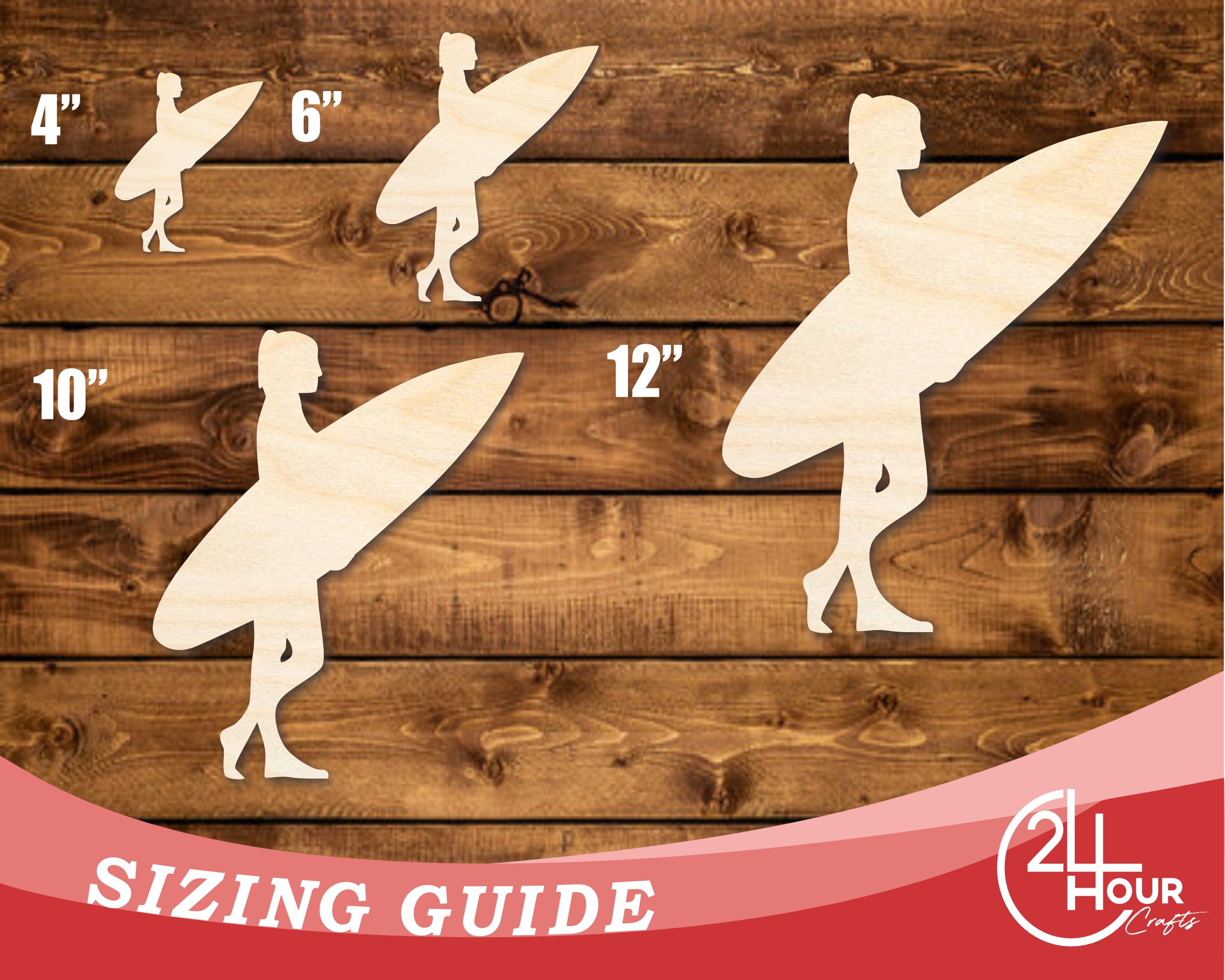 DIY Unfinished Baltic Birch Wood Surfer Girl Cutout up to 46 Inches