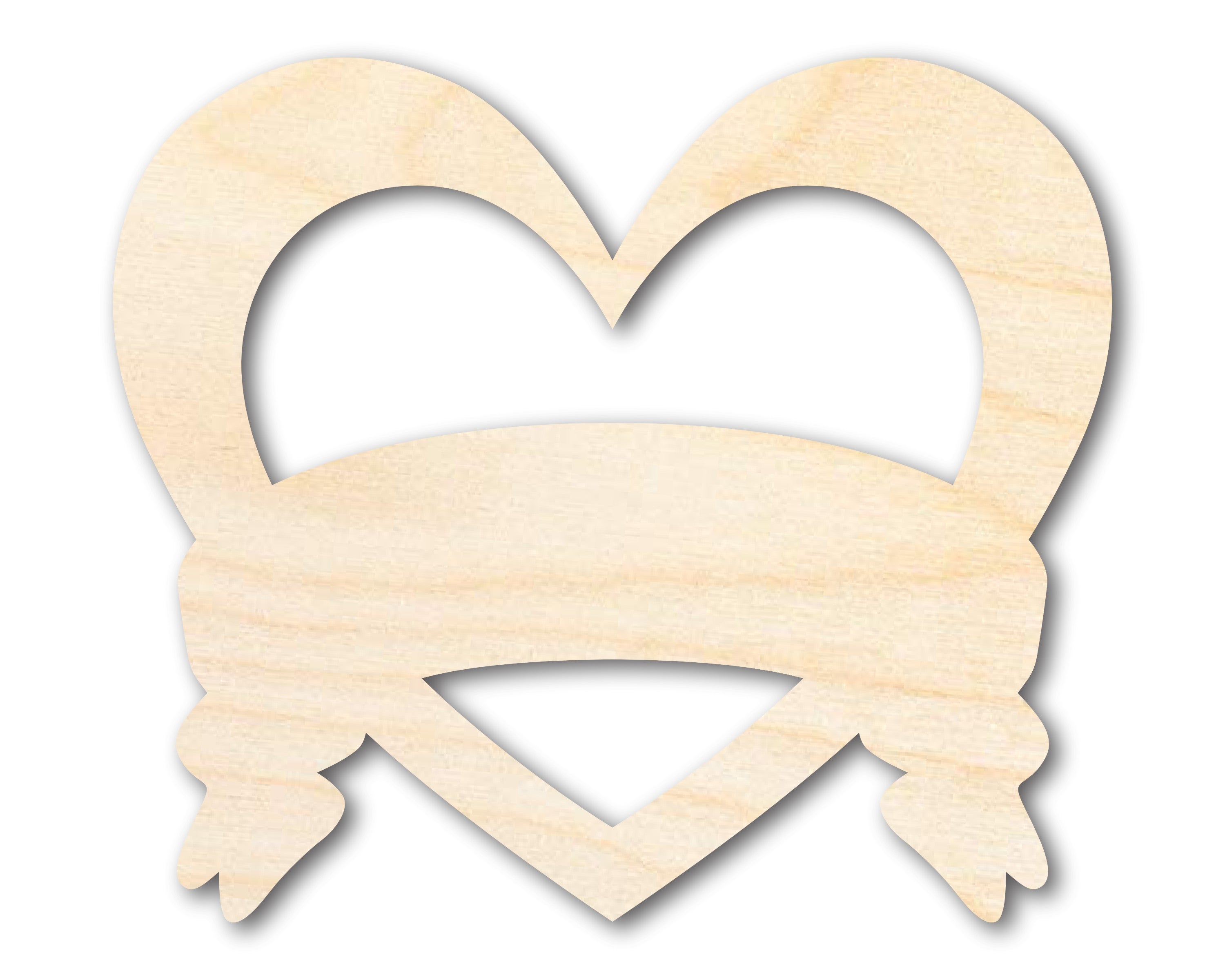Unfinished Baltic Birch Wood Bannered Heart Shape Craft Item with Sizes up to 46 Inches