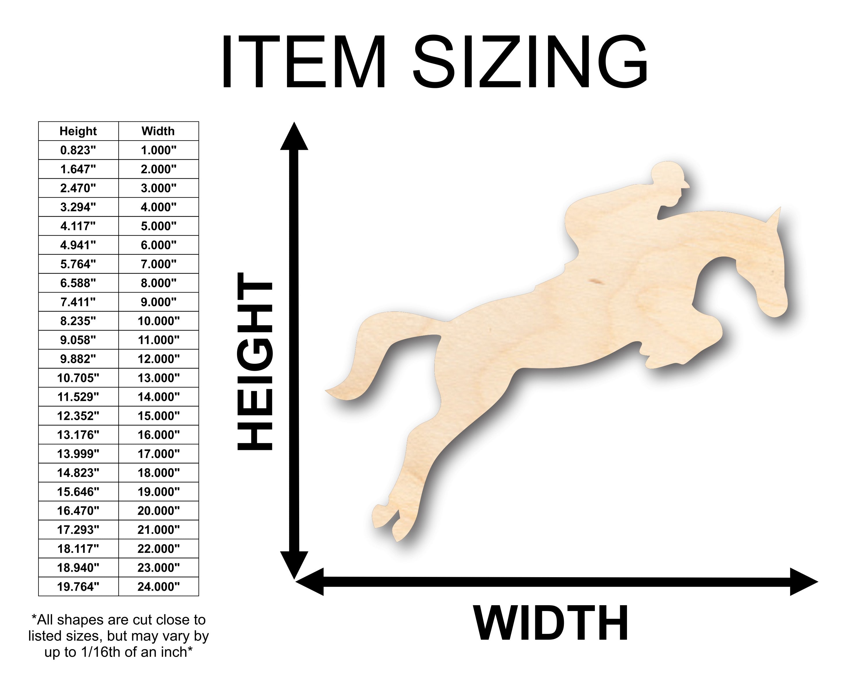 Unfinished DIY Craft Wood Jumping Horse with Rider Shape - Up to 46 Customizable Designs