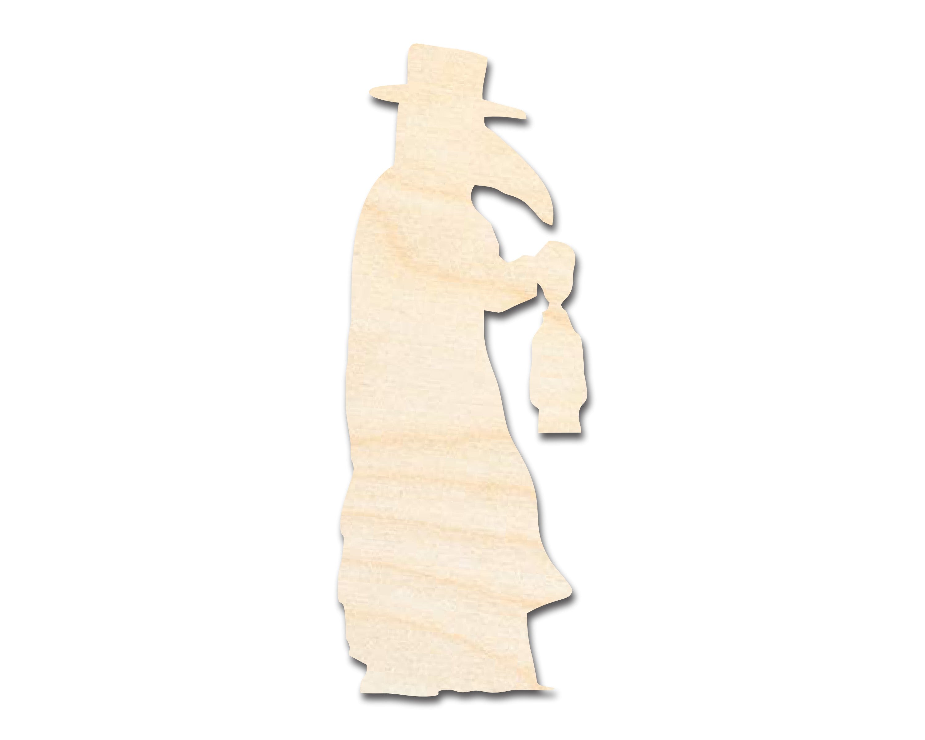 DIY Unfinished Baltic Birch Plague Doctor Cutout with Lantern Shape, up to 46