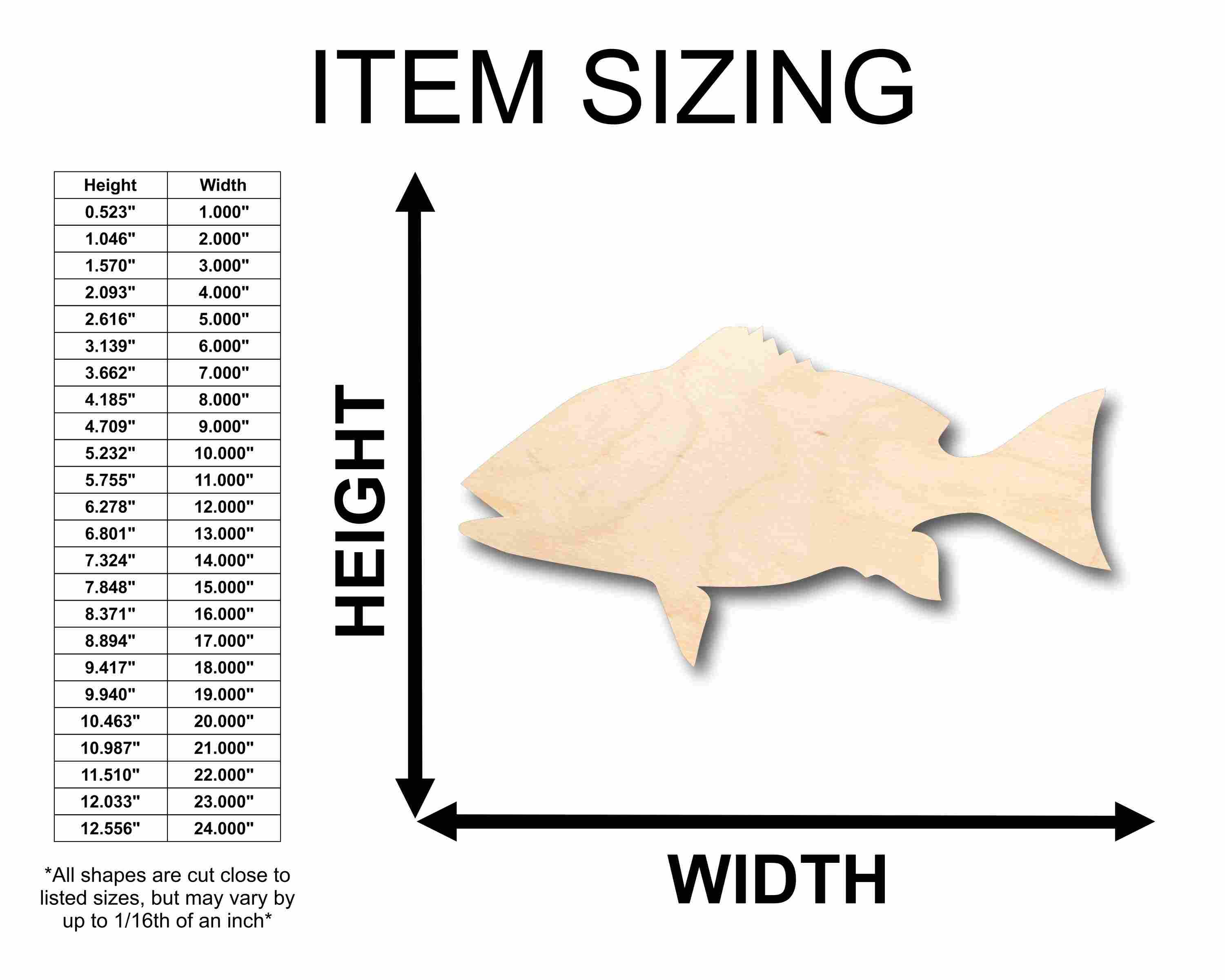 DIY Unfinished Red Snapper Fish Wood Silhouette - Up to 46 Inches for Crafts