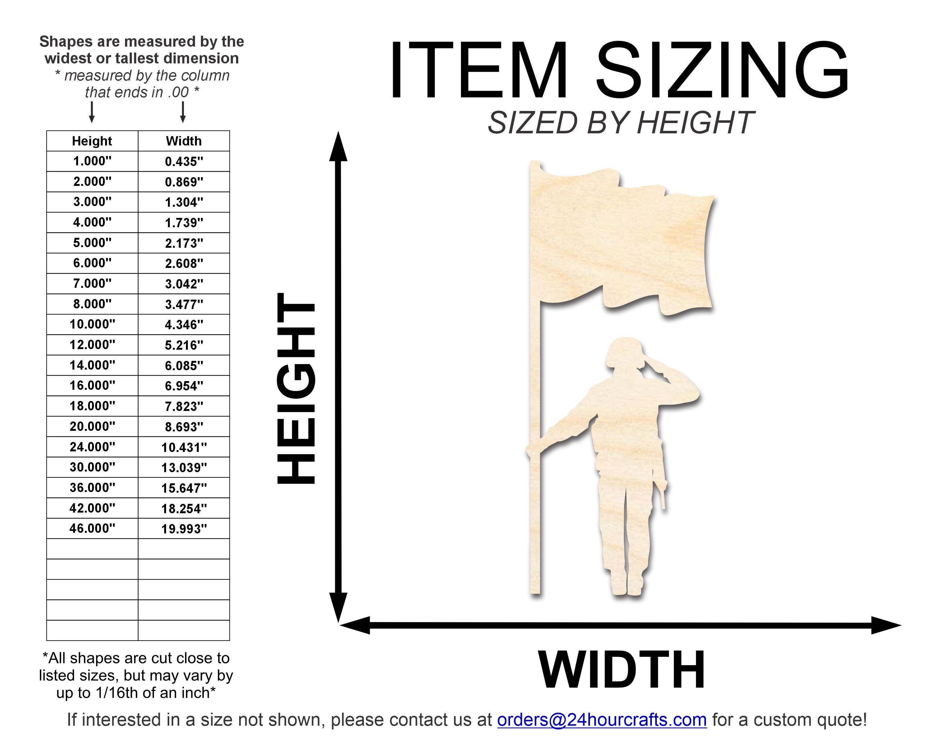 DIY Unfinished Baltic Birch Wood Soldier Cutout with Flag Shape, up to 46 inches
