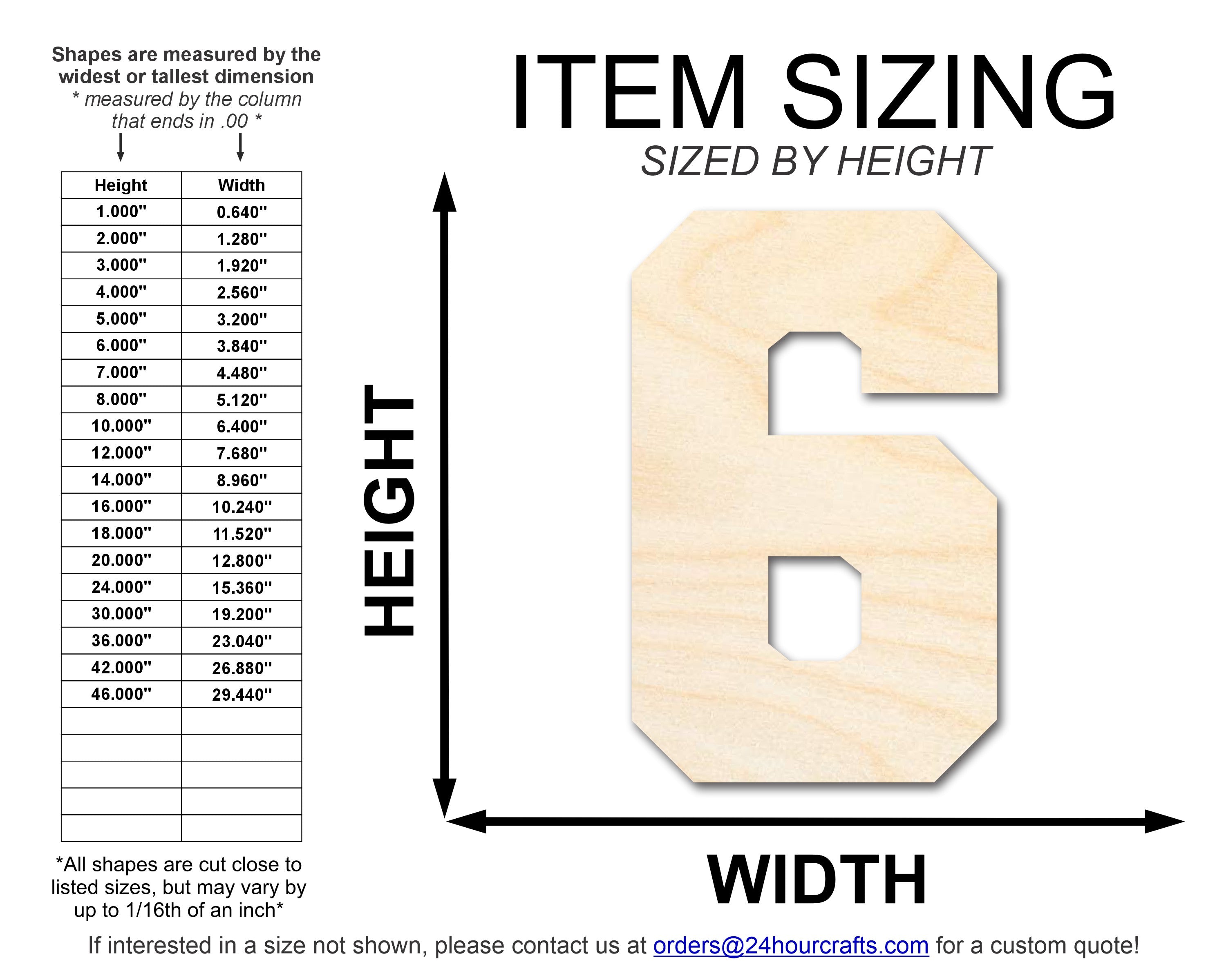 DIY Unfinished Baltic Birch Wood Varsity Number Six Shape up to 46 Inches