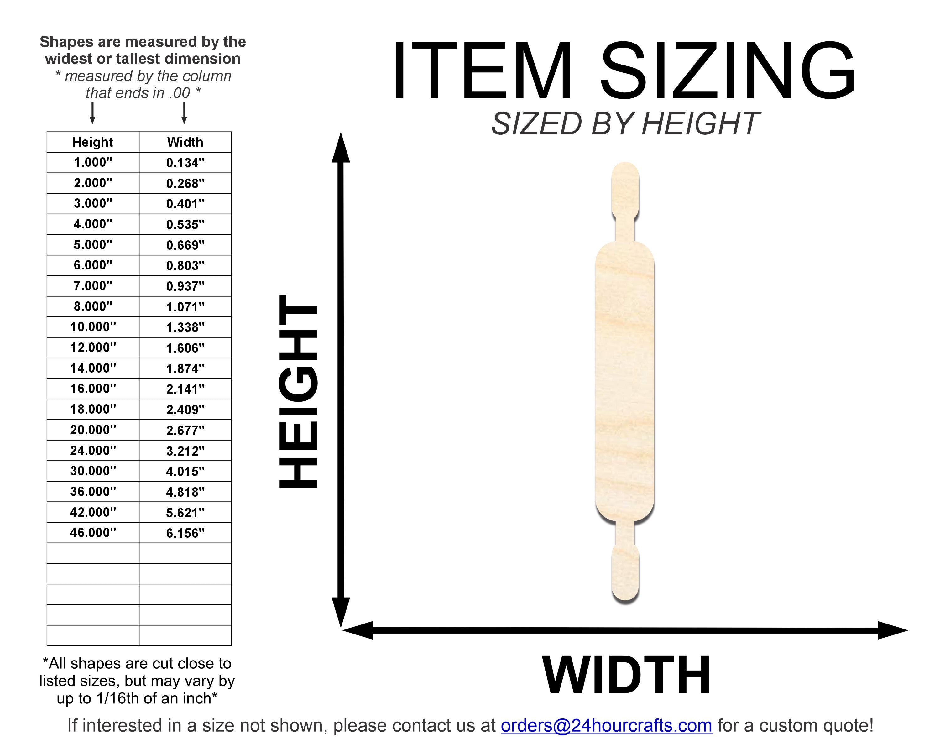 Unfinished DIY Craft Cutout in the Shape of a Wood Rolling Pin | Up to 46 Inches for Do - It - Yourself Projects