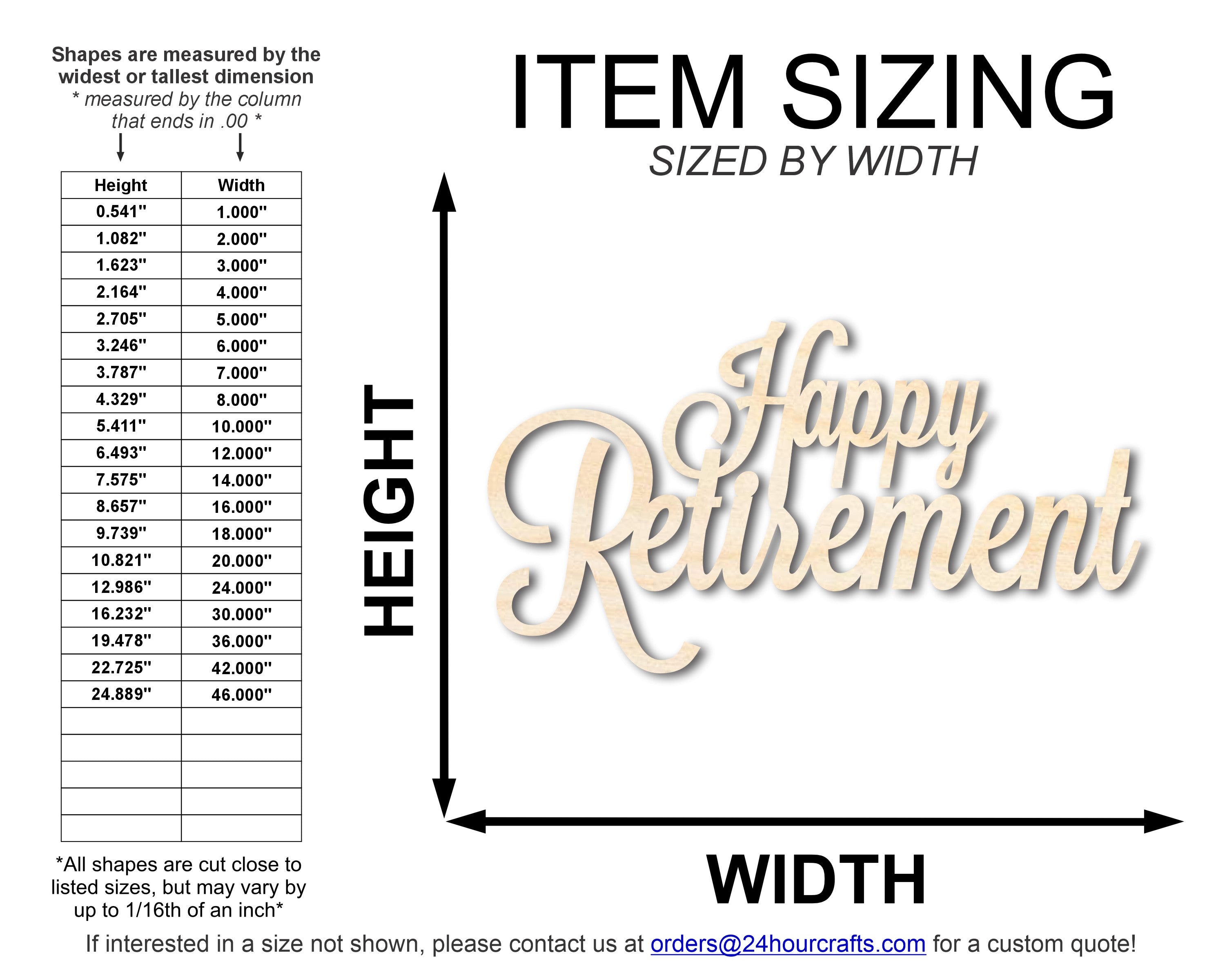 Unfinished DIY Craft Cutout - Happy Retirement Shape in Various Sizes up to 46 Inches
