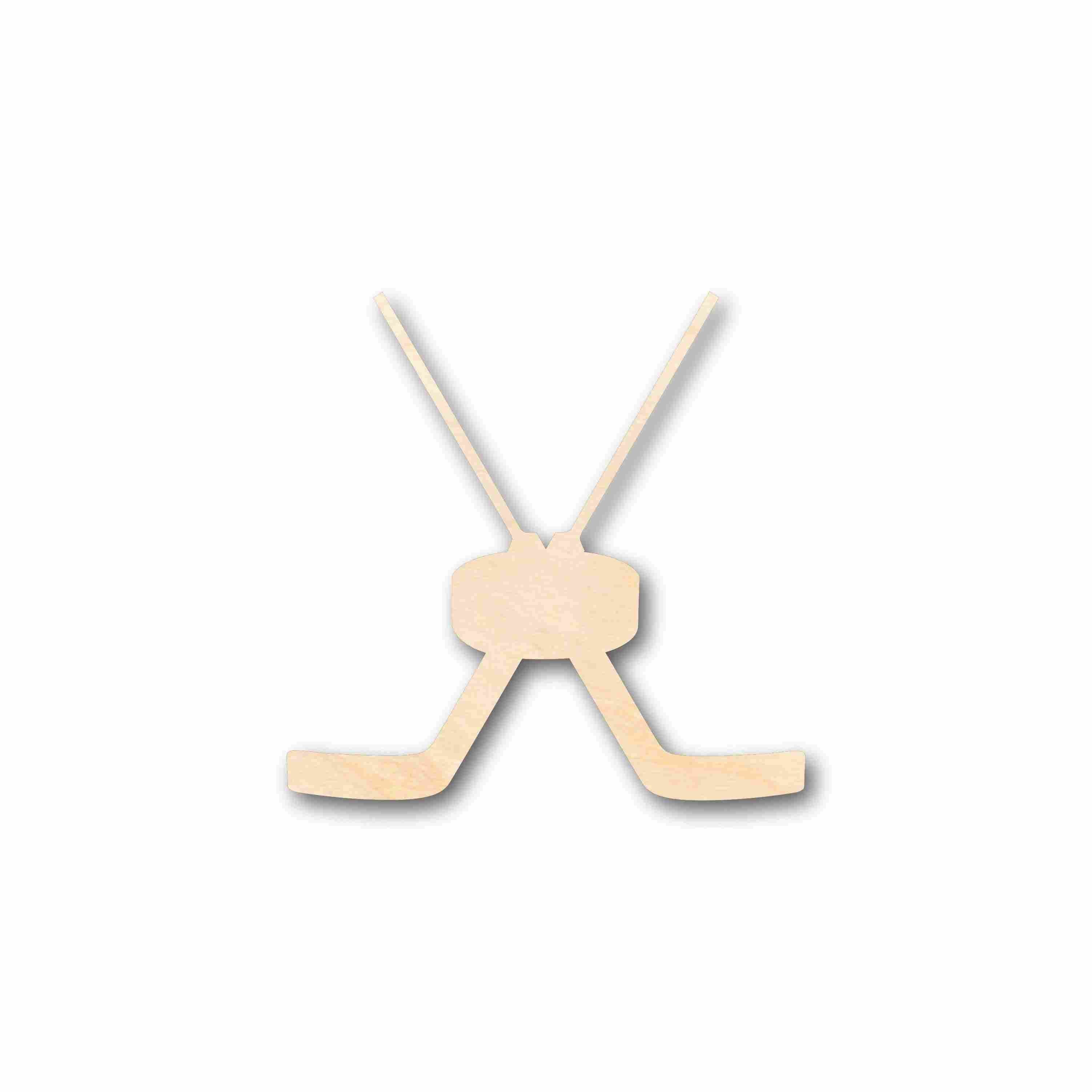 DIY Unfinished Wood Goalie Hockey Sticks Pair with Puck Silhouette - Up to 46 Inches