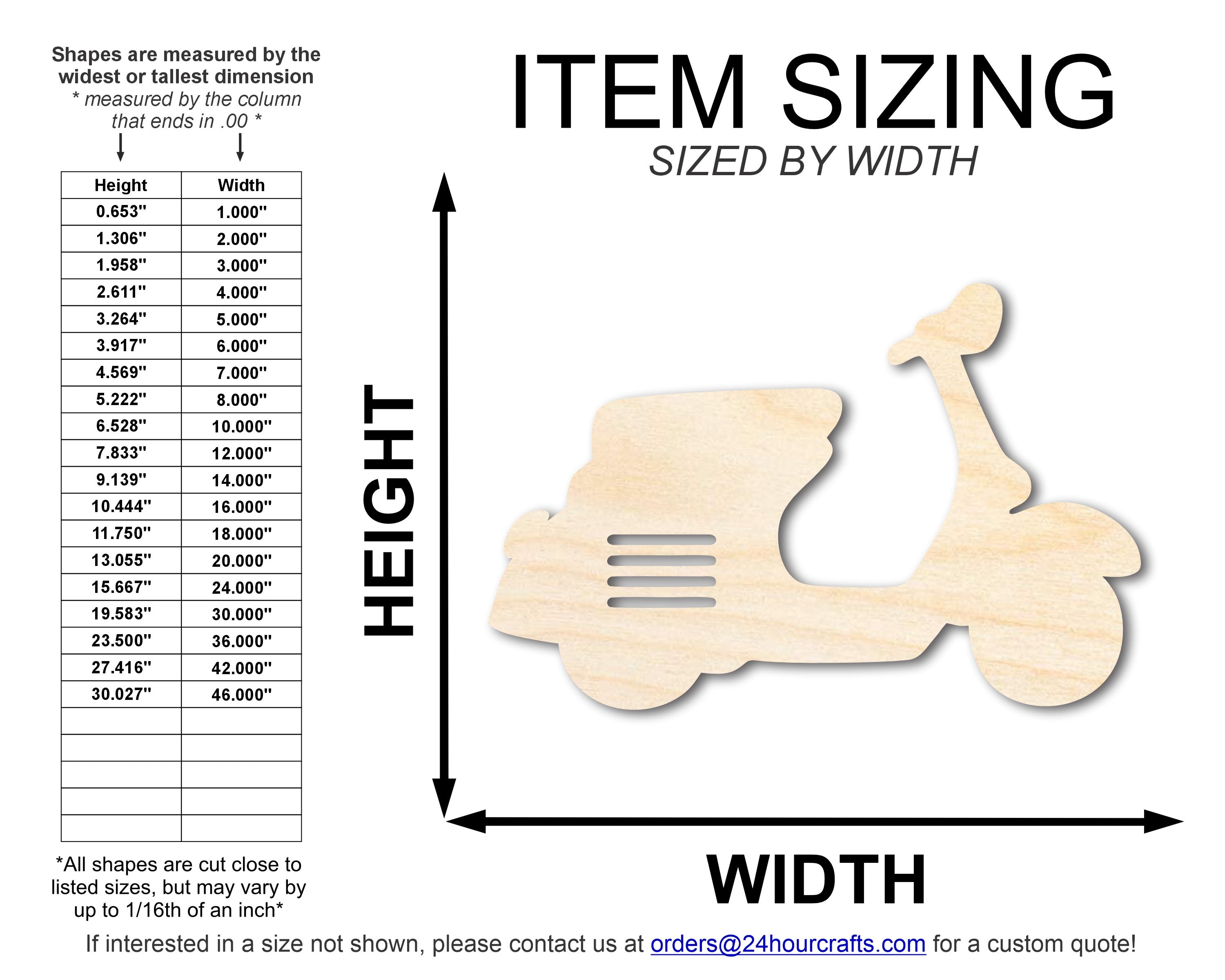 Unfinished DIY Craft Cutout in Moped Shape | Up to 46 Inches for Do - It - Yourself Projects