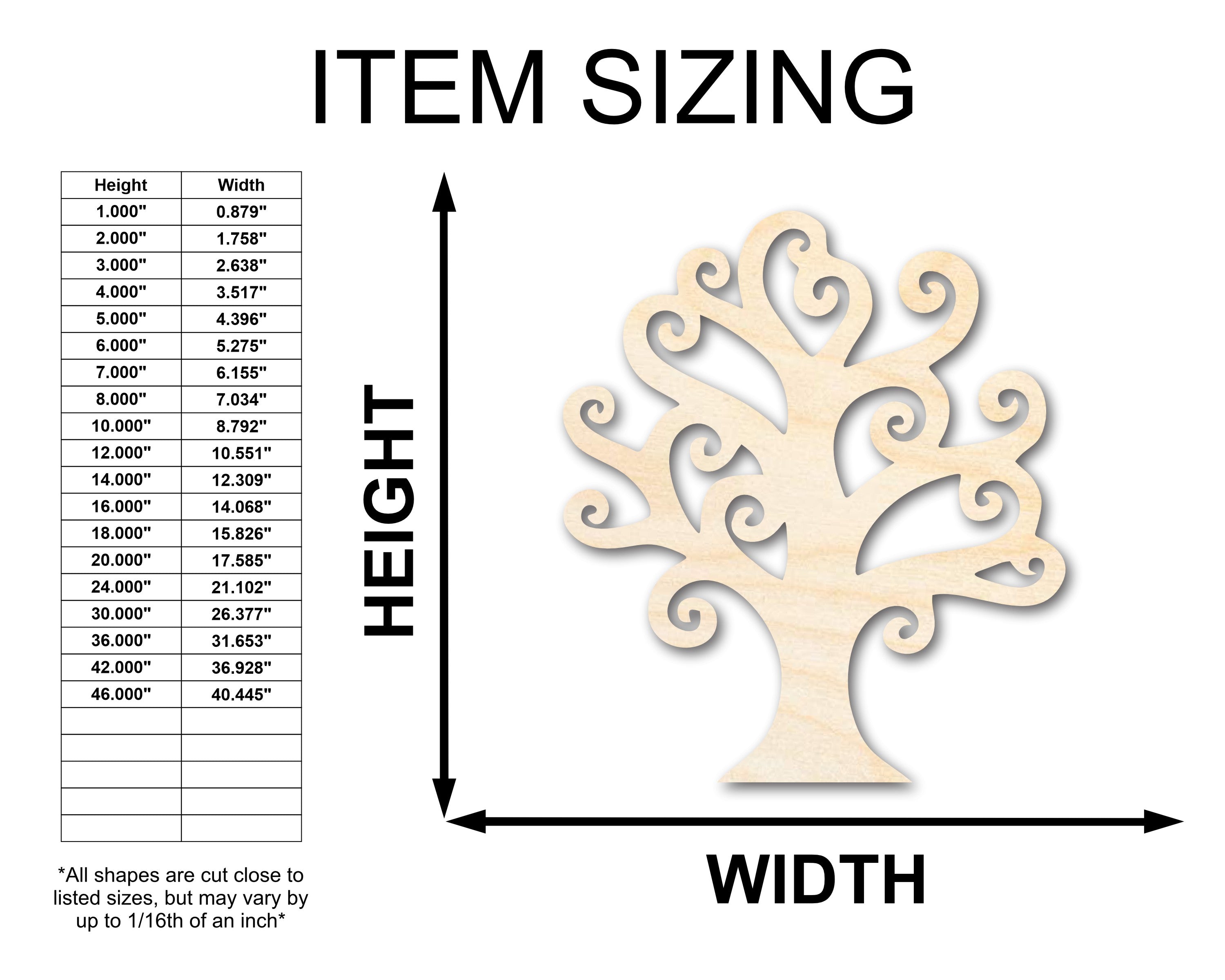 Unfinished Sanded Wood Swirly Tree Shape Crafts up to 36 Inches
