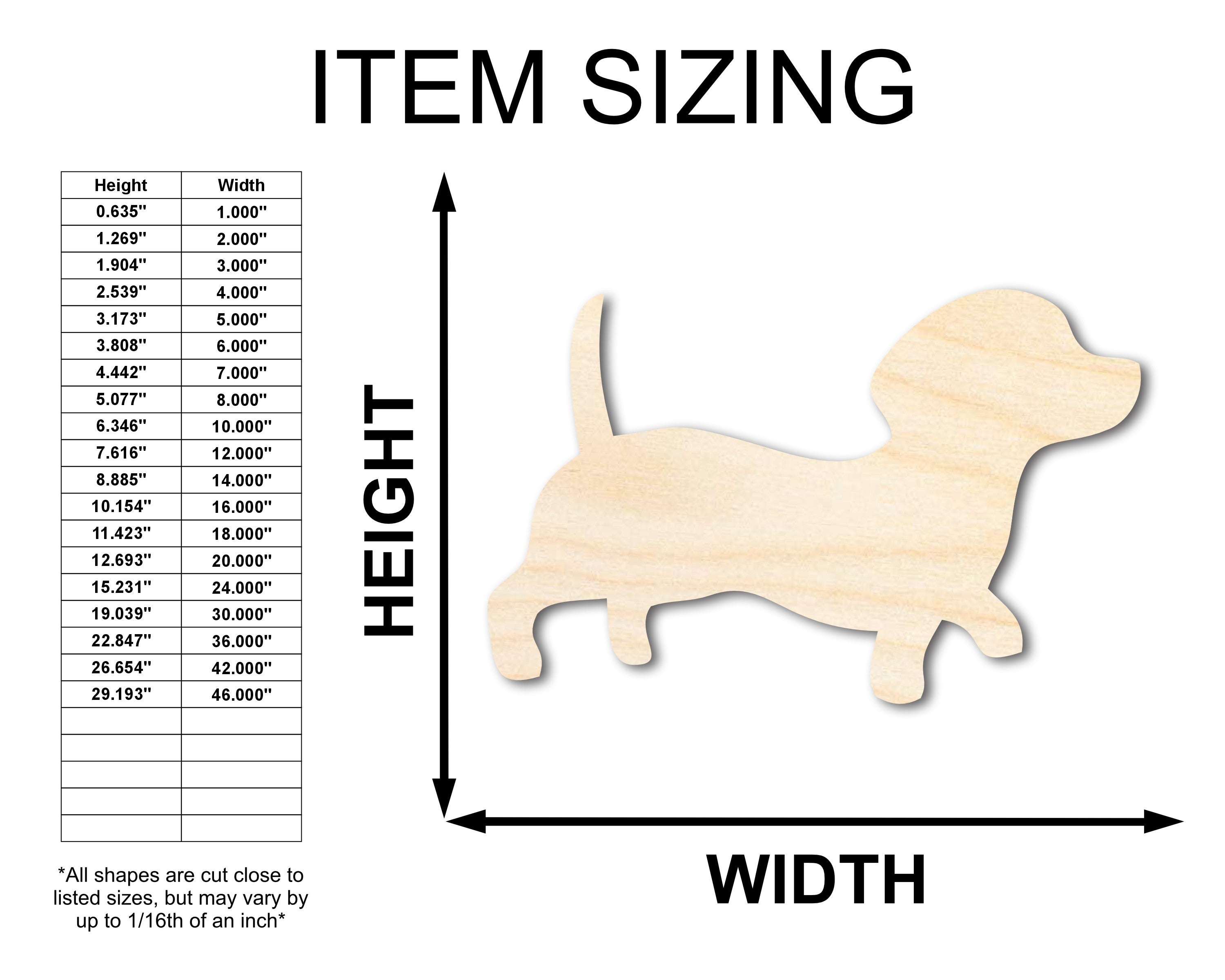 Unfinished Baltic Birch Wiener Dog Silhouette DIY Craft Cutout - Available in Sizes Up to 46 Inches for Multiple DIY Projects