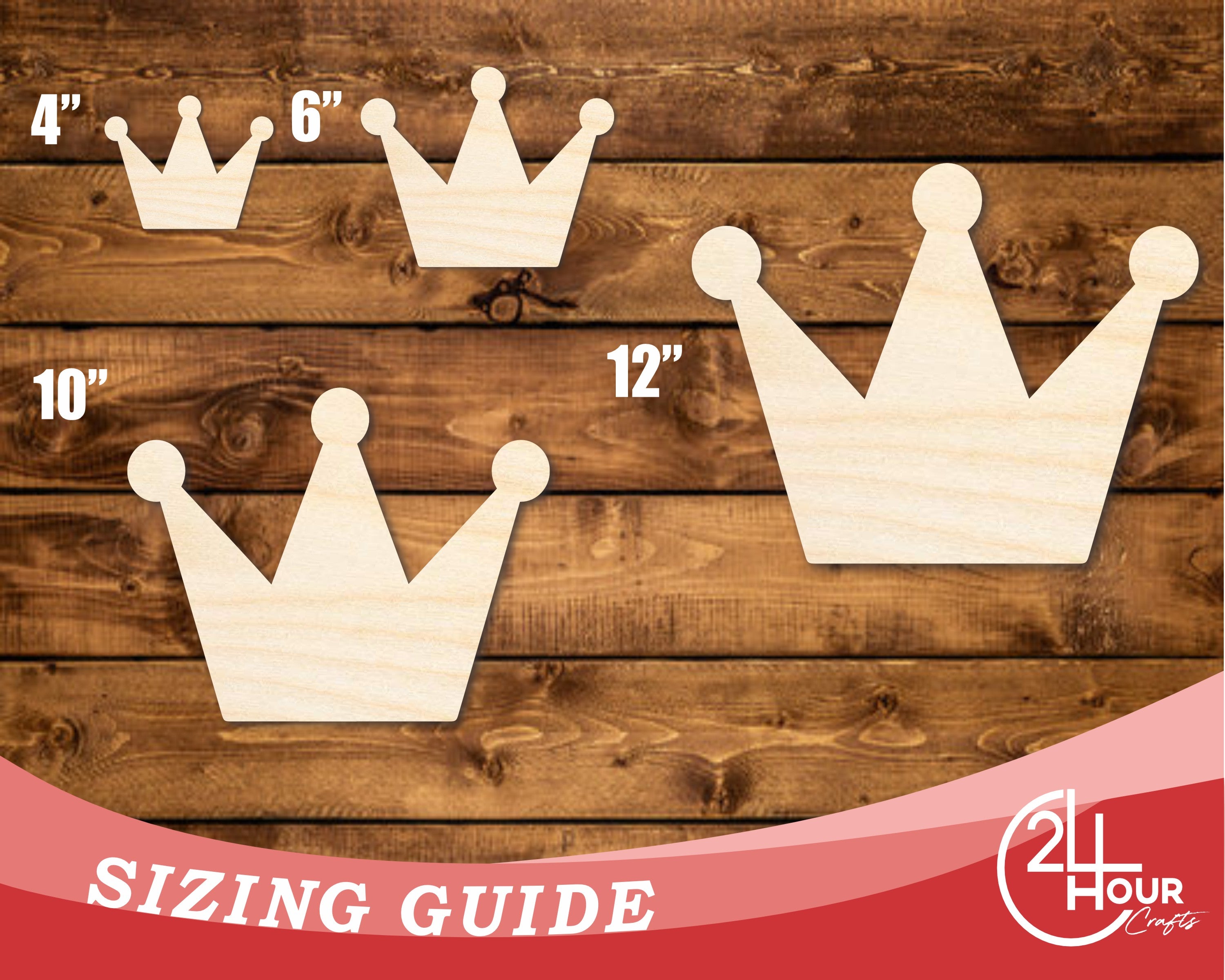 Unfinished Baltic Birch Wood Crown Shape Cutouts for DIY Crafts, Available in Sizes Up to 46 Inches