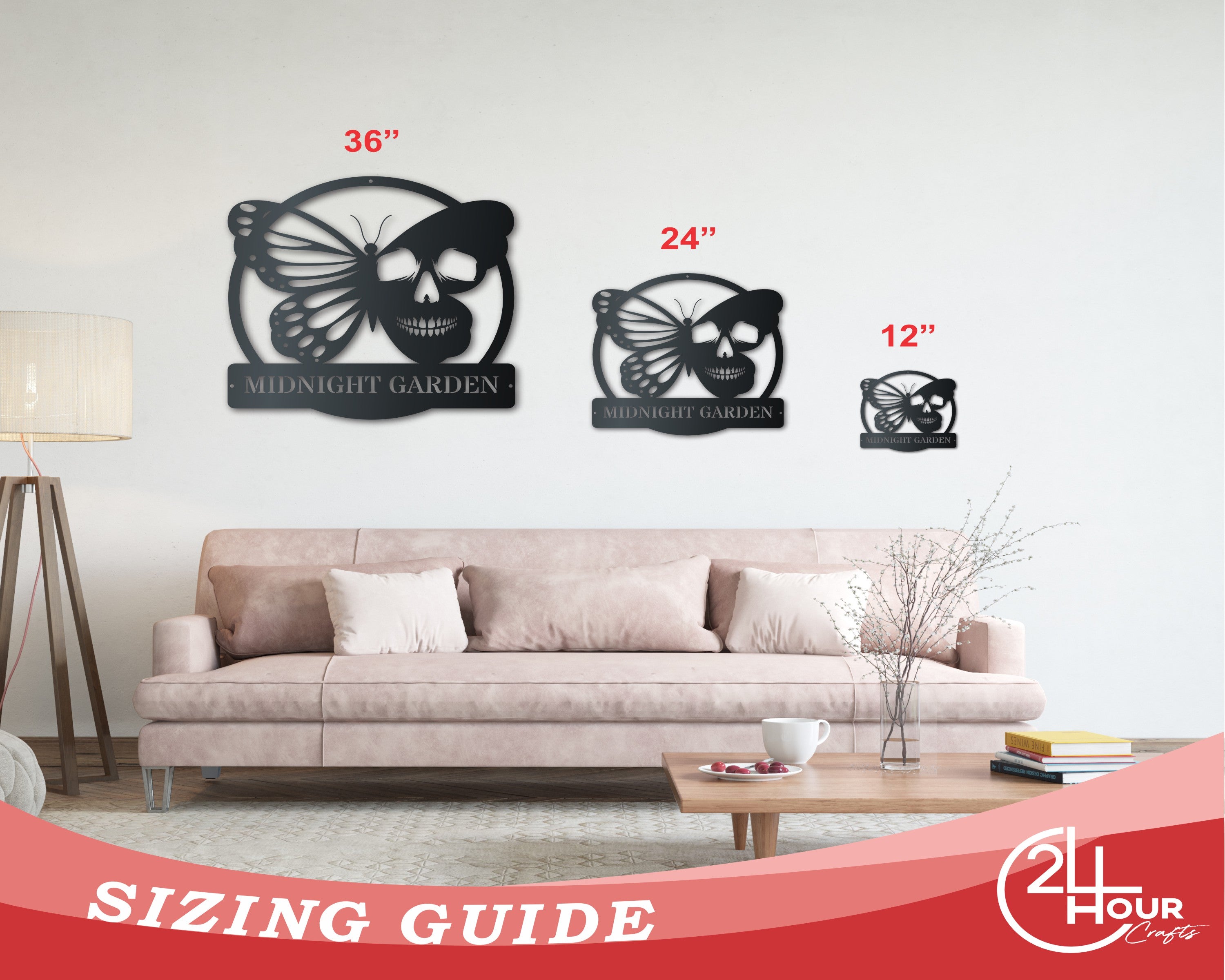 Customizable Metal Butterfly Skull Wall Decor for Indoor and Outdoor Use | Up to 46 Inches | More Than 20 Color Choices