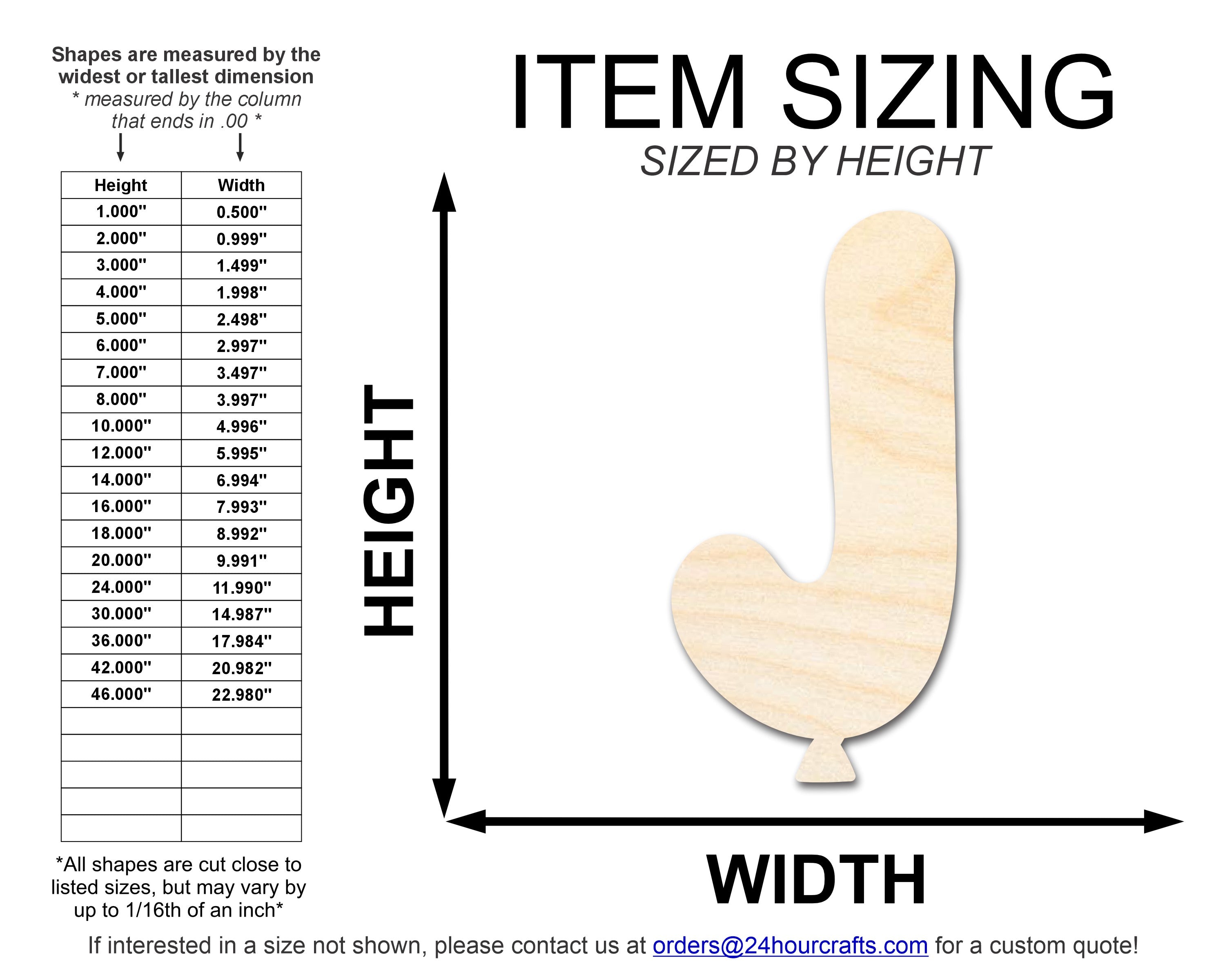 Unfinished Baltic Birch Wood Balloon Letter J Shape Craft Cutout for DIY Projects, Up to 46 Inches
