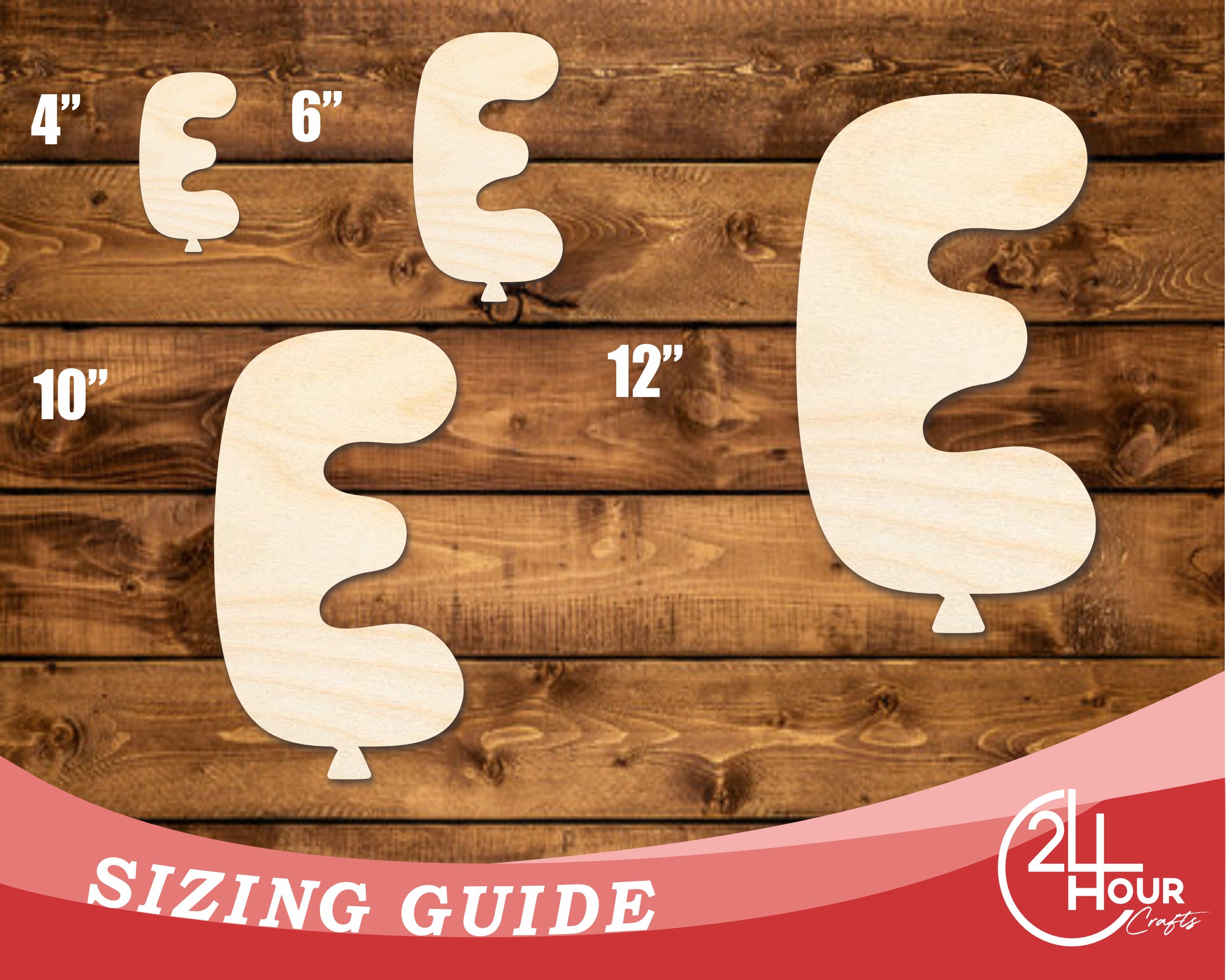 DIY Unfinished Baltic Birch Wood Balloon Letter E Shape Cutout up to 46 Inches