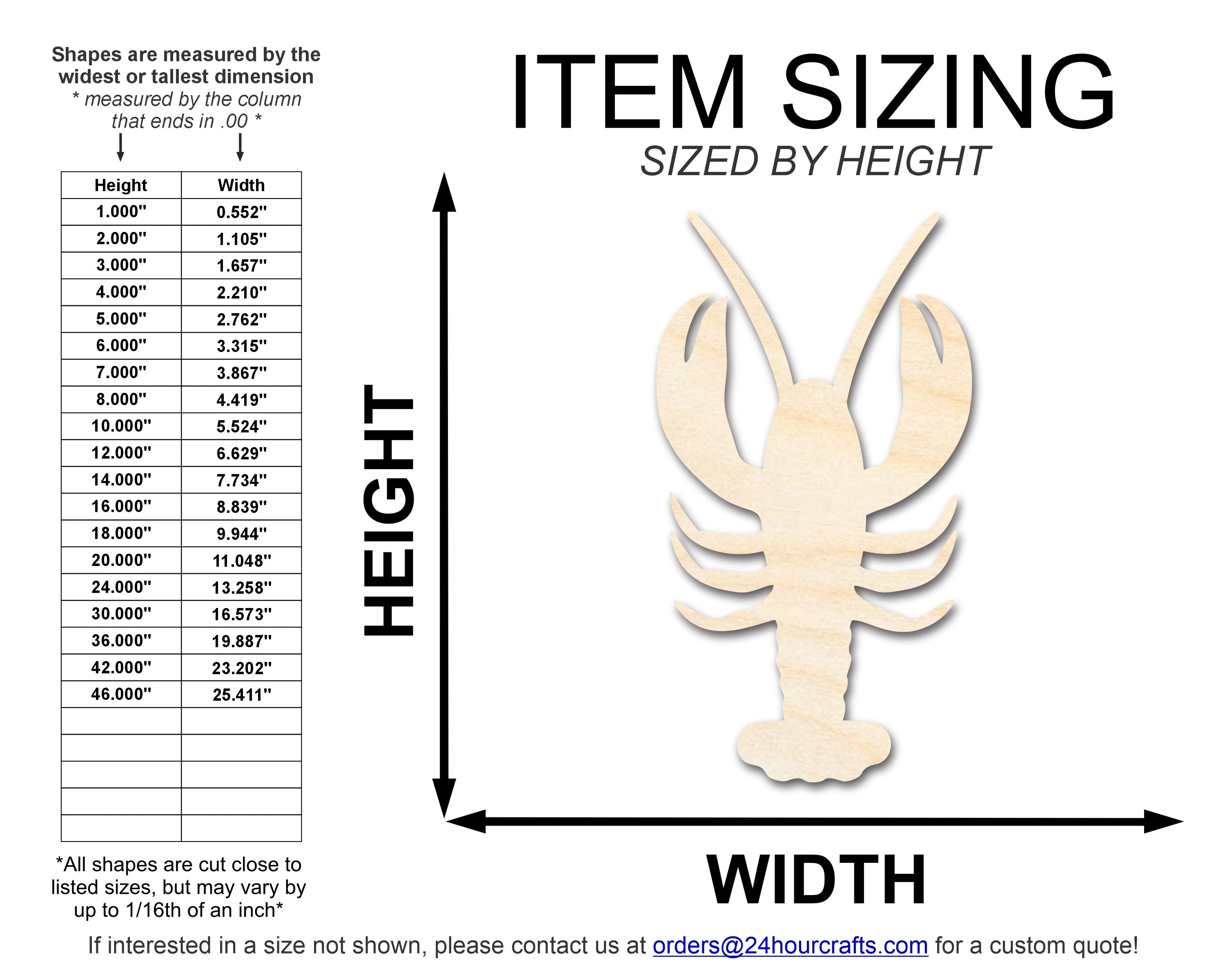 DIY Unfinished Baltic Birch Crawfish Shape Cutouts up to 46 Inches