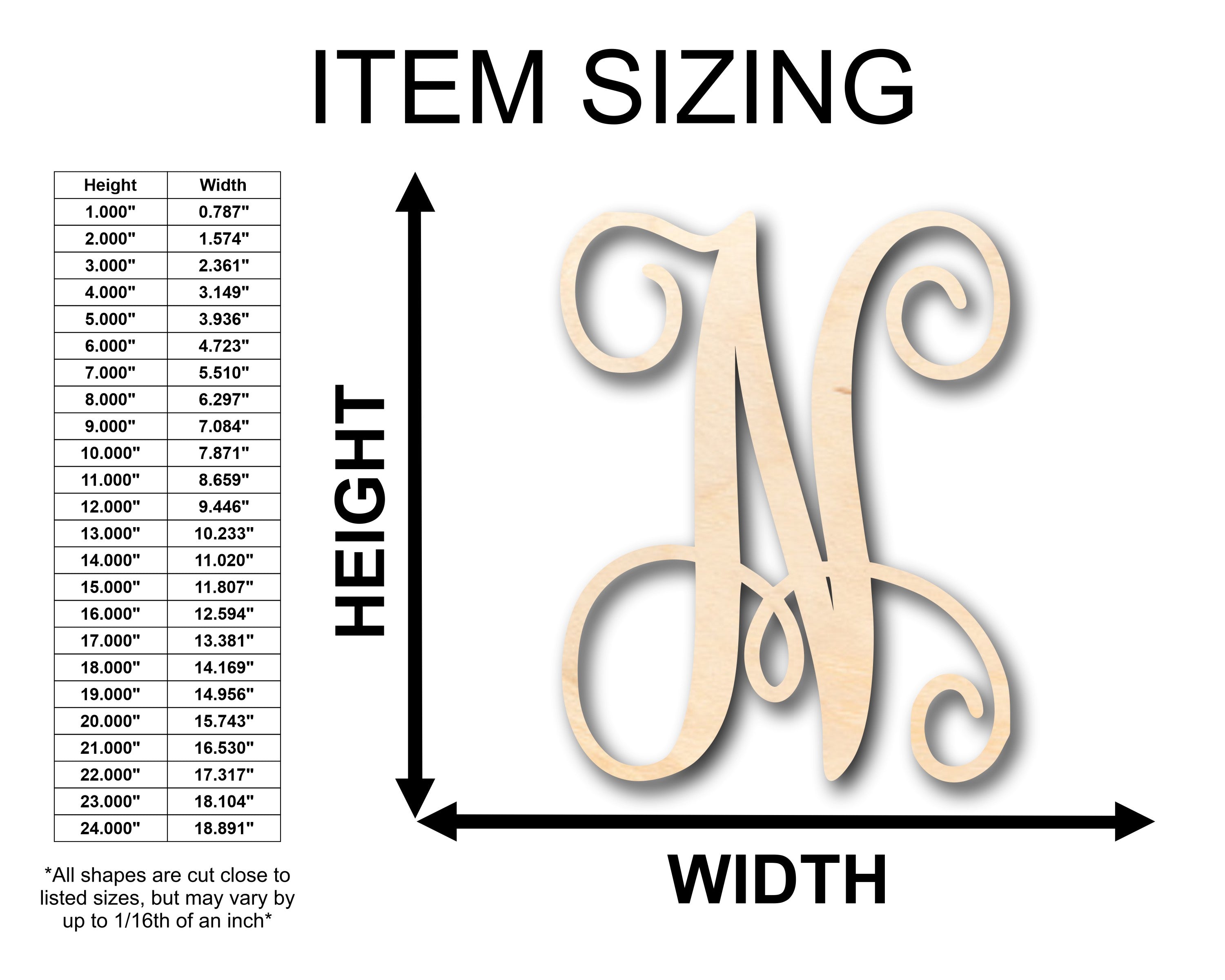 Unfinished DIY Wood Craft - Monogram N Shape Available for up to 46 DIY Projects