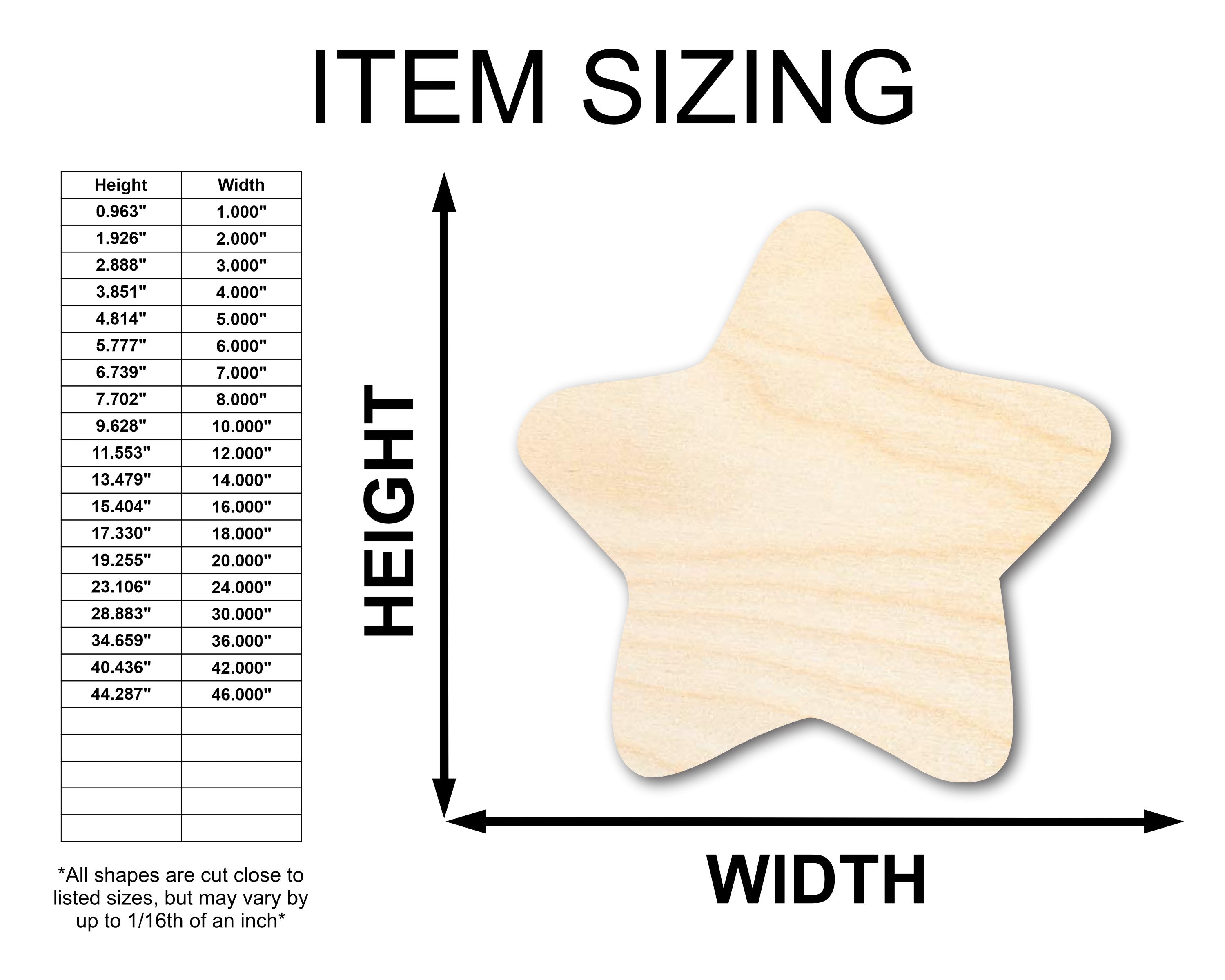 Unfinished Baltic Birch Wood Marshmallow Star Shape Crafts up to 36 Inches