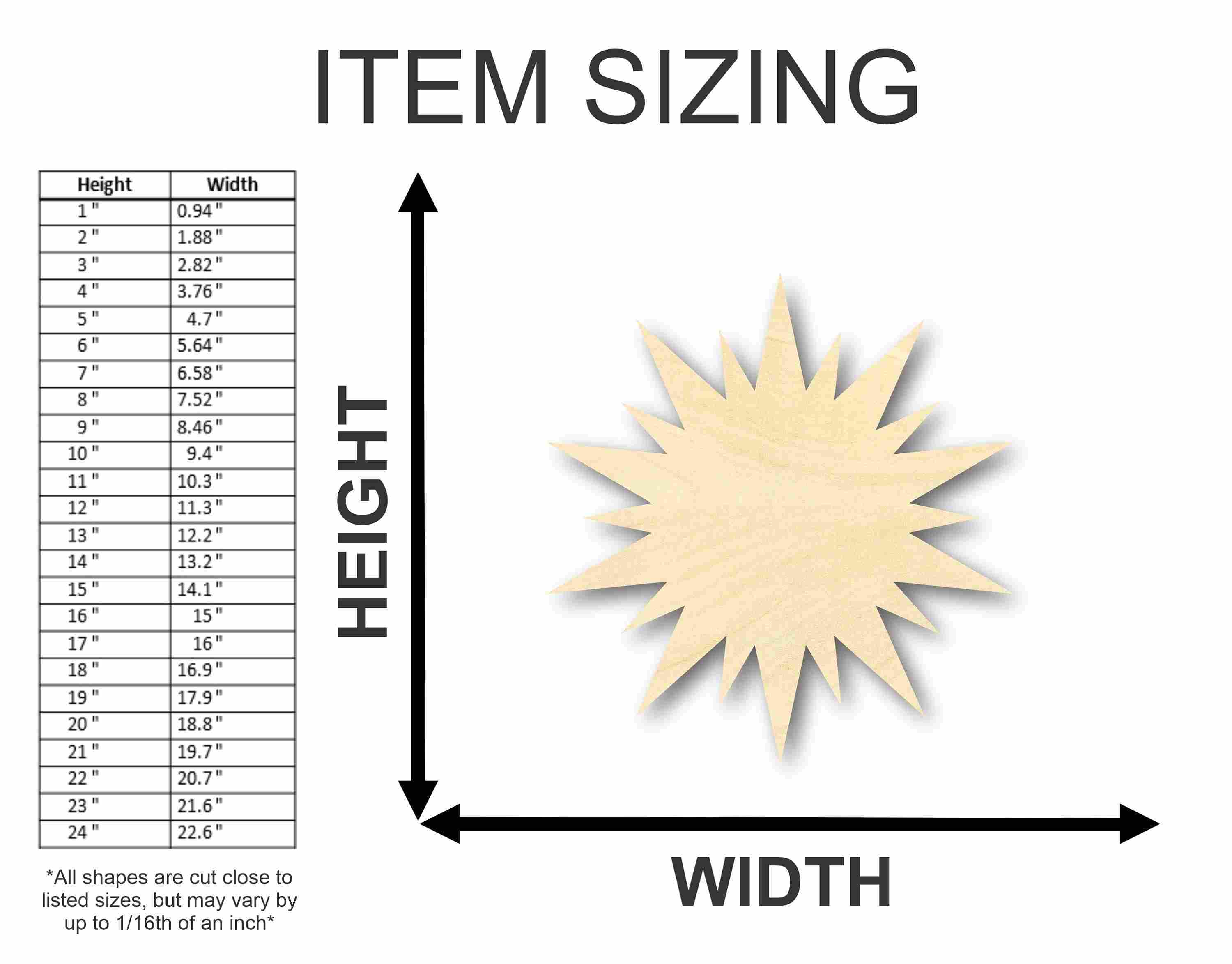 Unfinished Wood Sun Star Shape for Space - Nursery - Craft Projects - DIY Supplies up to 46 Inches