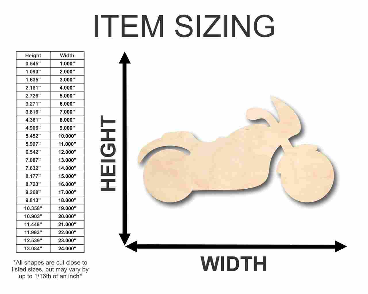 Unfinished Wood Motorcycle - Shaped DIY Craft Supplies for Bikers, Available in Sizes Up to 46 Inches for Various DIY Projects