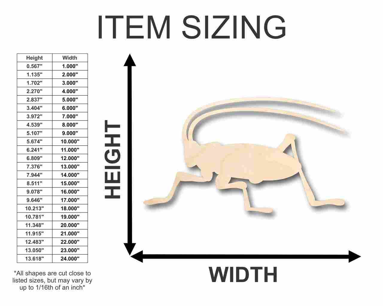 Unfinished Handmade Wood Cricket-Shaped DIY Craft Items for Insect and Wildlife Crafts - Sizes Up to 46 Inches