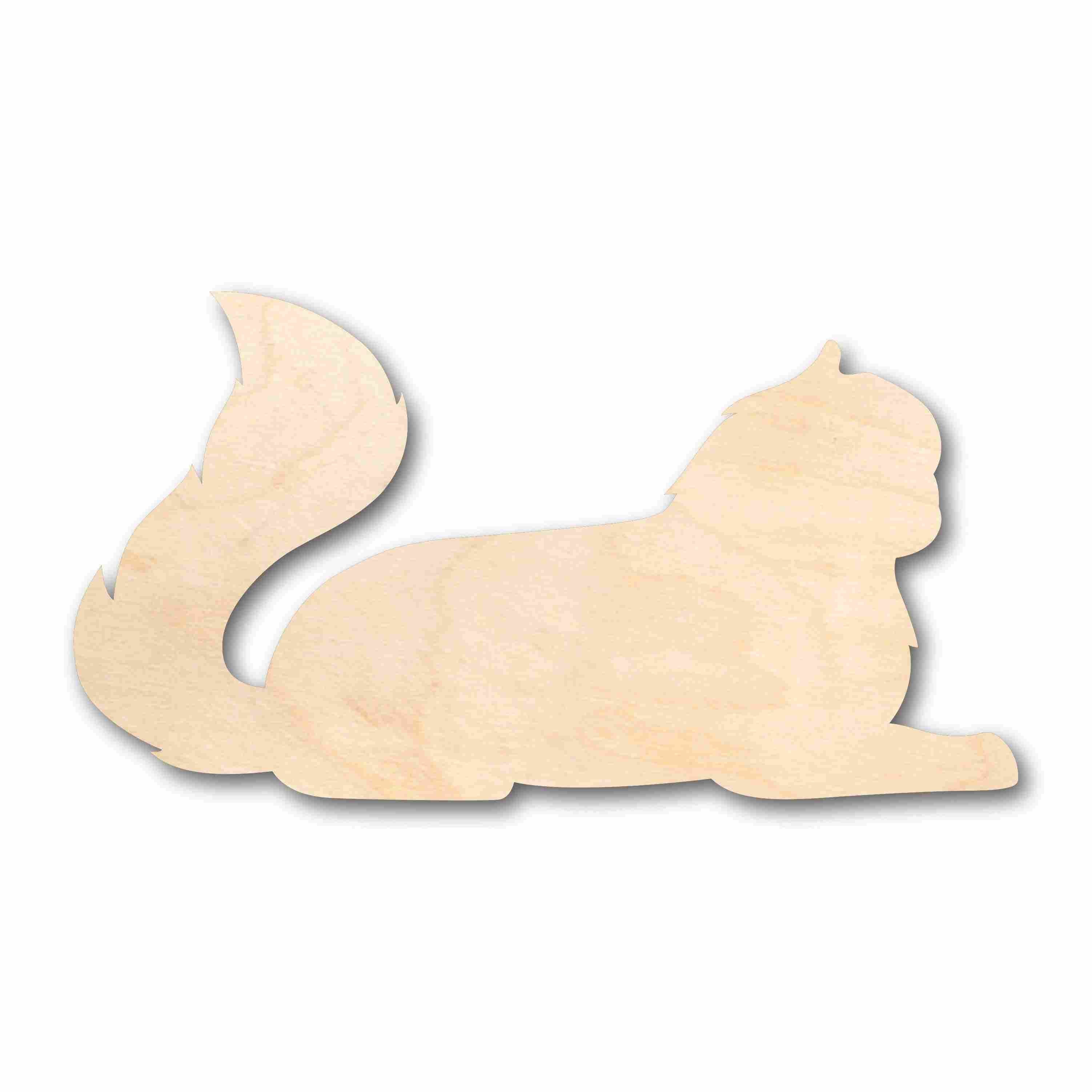 Unfinished Baltic Birch Wood Fluffy Cat Silhouette Crafting Kit - Up to 46 DIY Projects