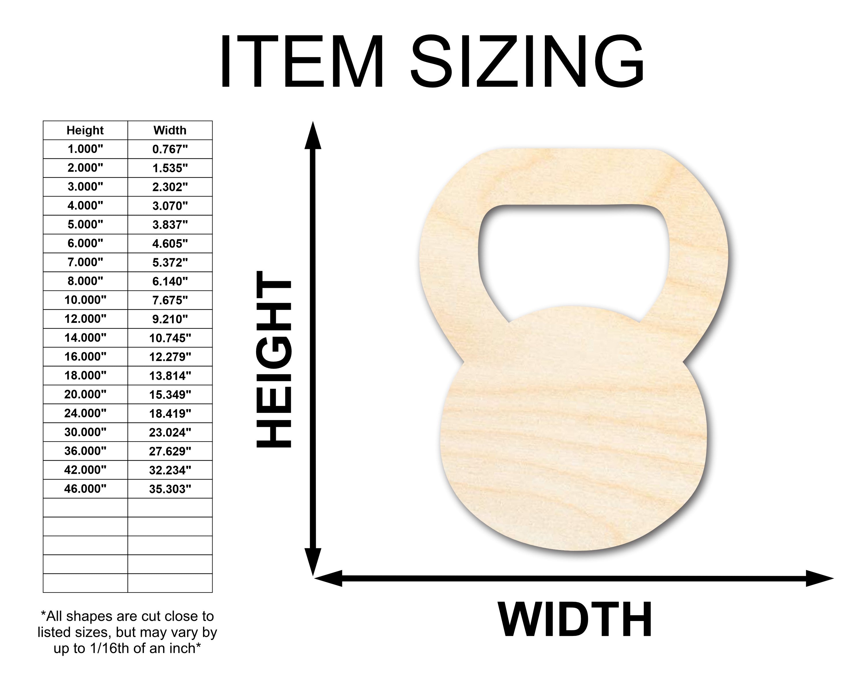 Unfinished Baltic Birch Wood Kettle Ball Shape Fitness Craft Cutout for Up to 46 DIY Projects