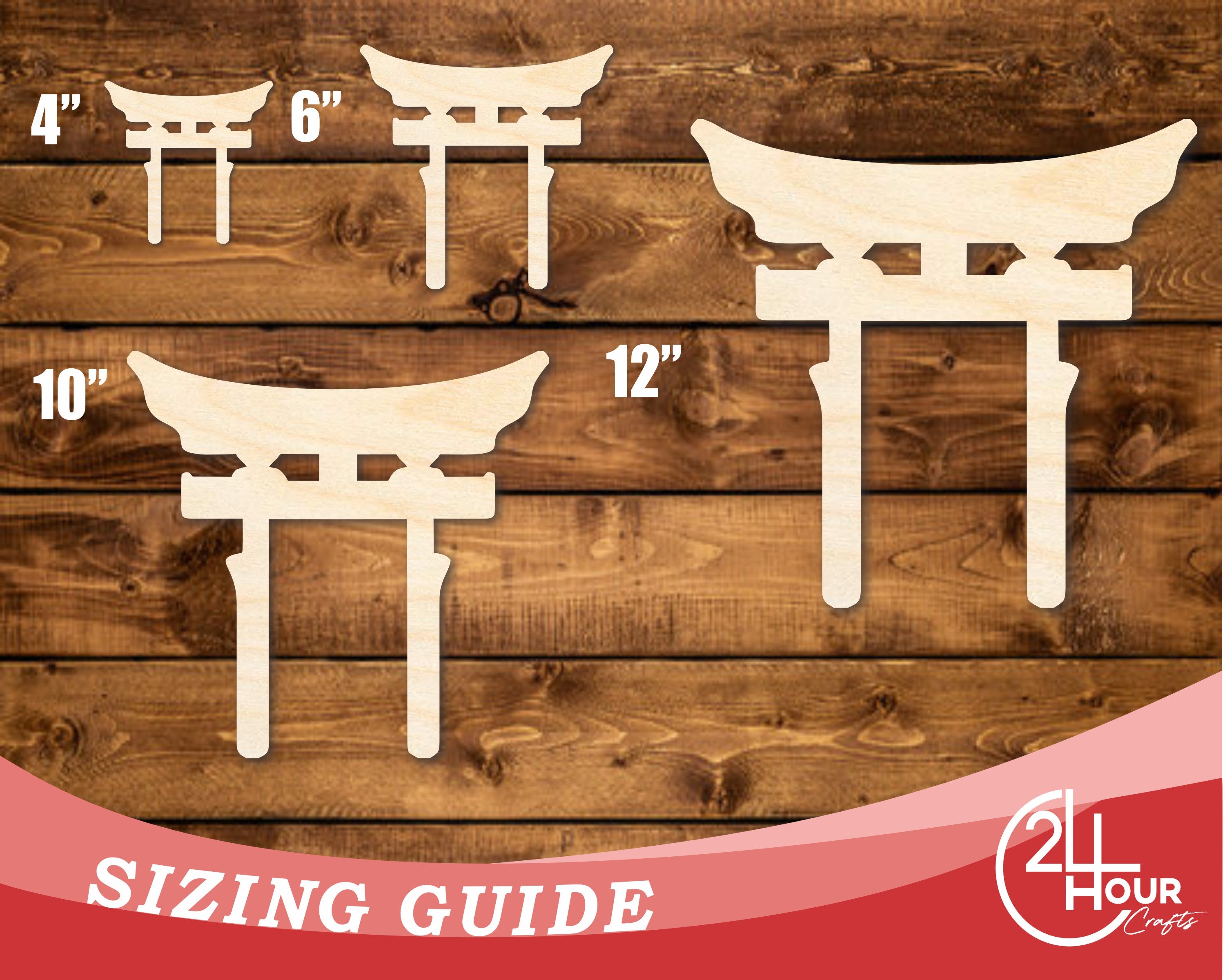 Unfinished DIY Craft Cutout in Wood Shinto Symbol Shape | Up to 46 Inches for Do - It - Yourself Projects