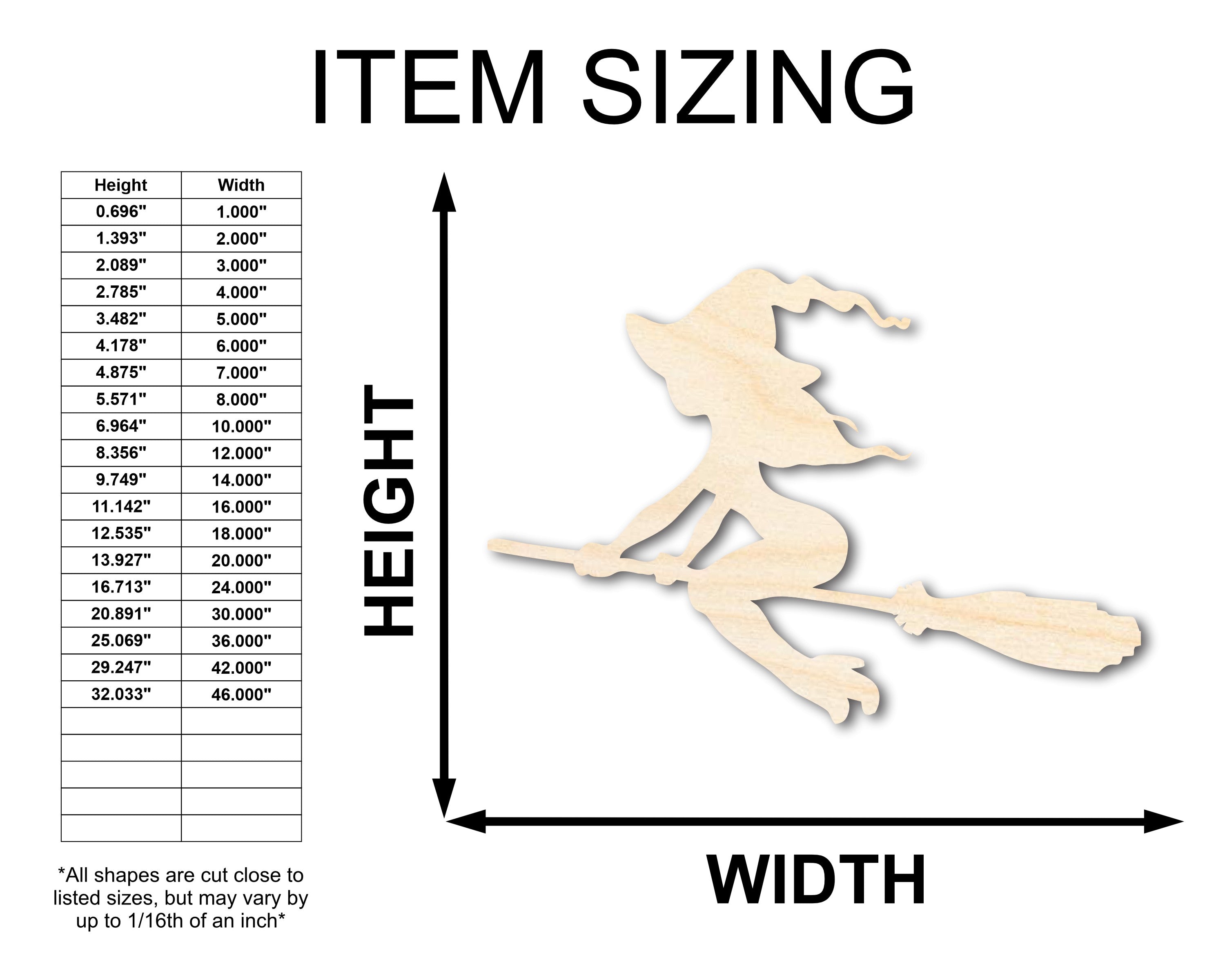 Handmade Unfinished Wood Flying Witch Shape Crafts - Up to 36 Inches