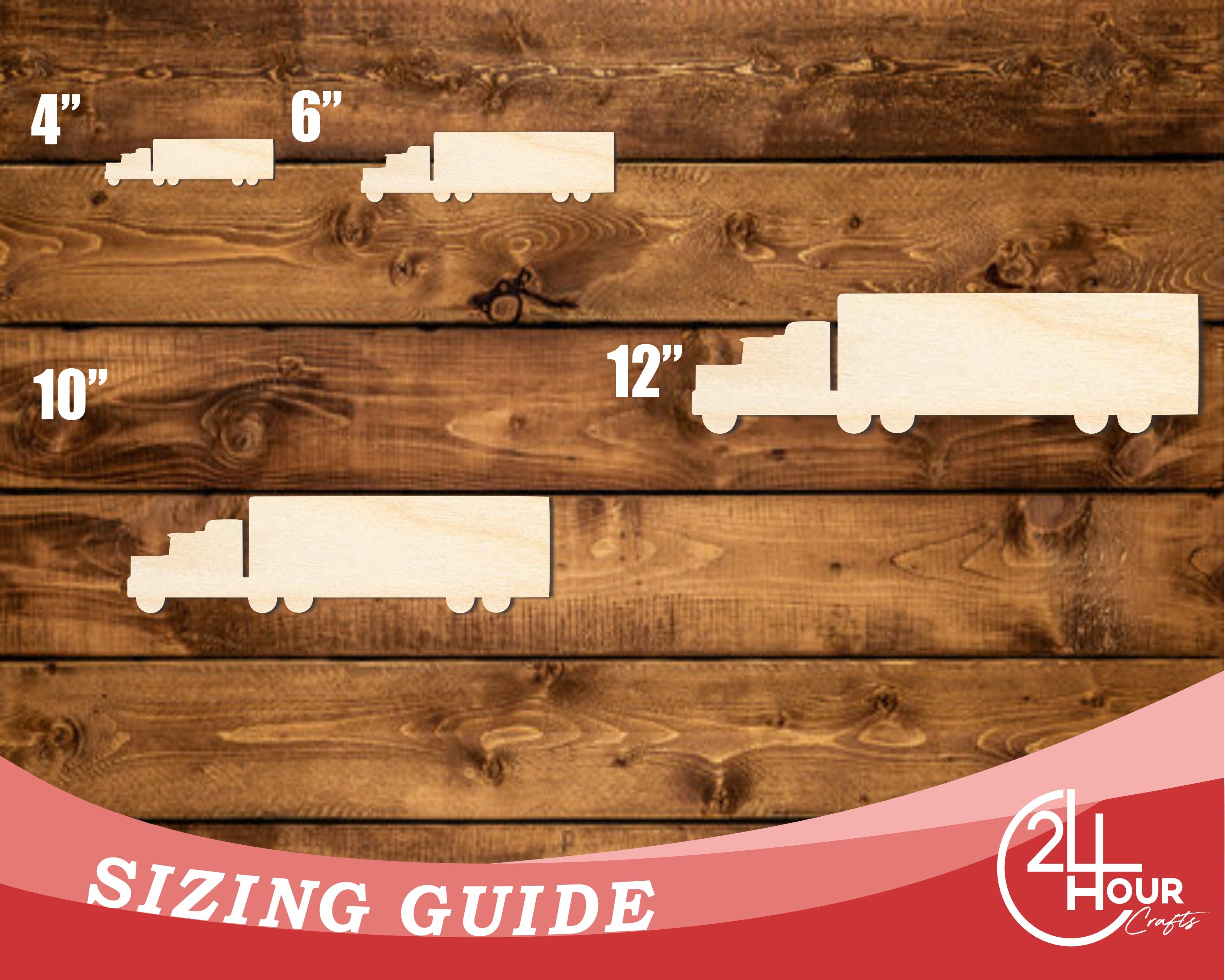 DIY Unfinished Baltic Birch Semi - Truck Shape Cutout up to 46 Inches