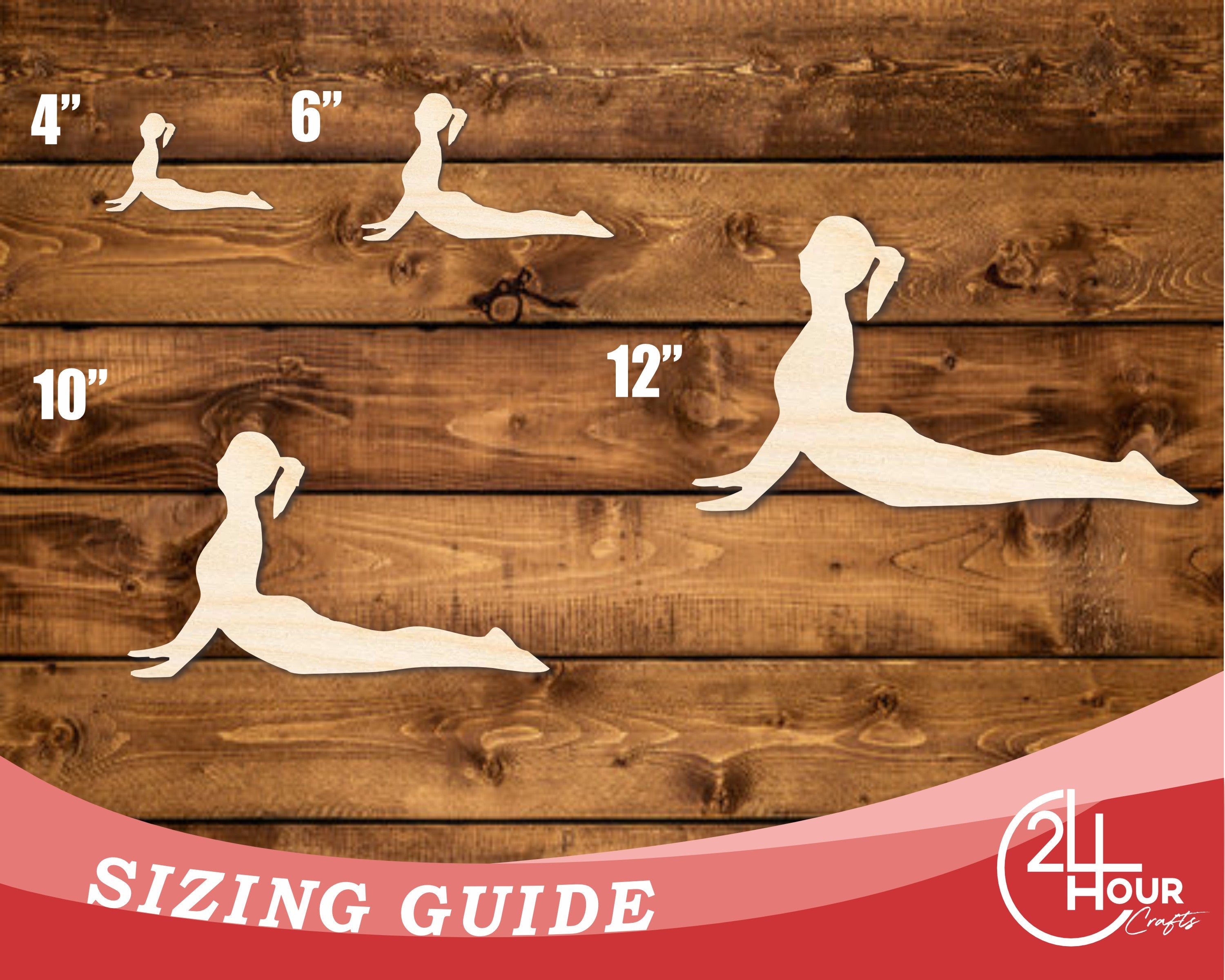 Unfinished Baltic Birch Wood DIY Craft Cutout in Yoga Cobra Pose Shape, Available in Sizes Up to 46 Inches for Multiple DIY Projects