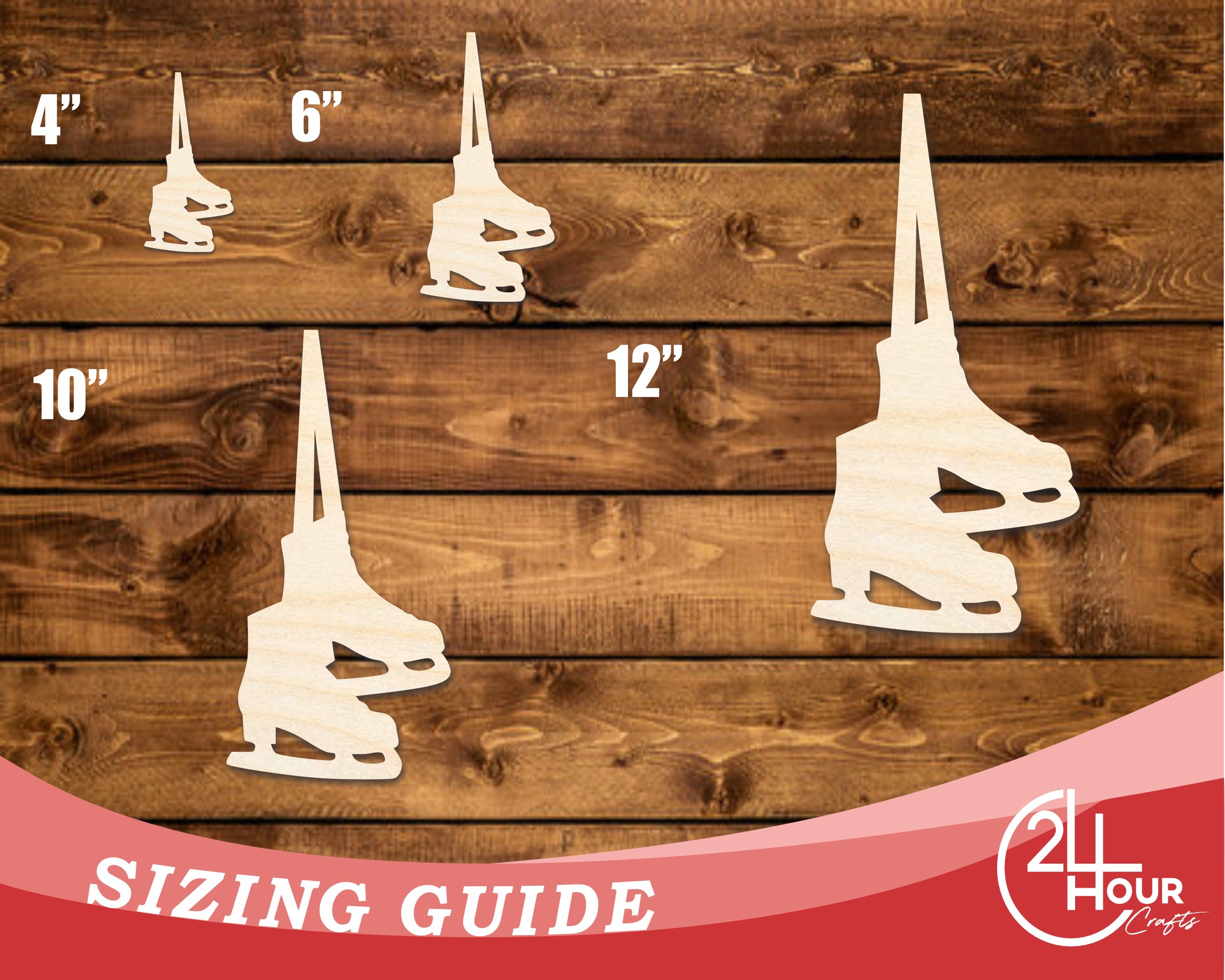 Unfinished DIY Craft Cutout Wood Figure Skates Shape, Available for Up to 46 DIY Projects