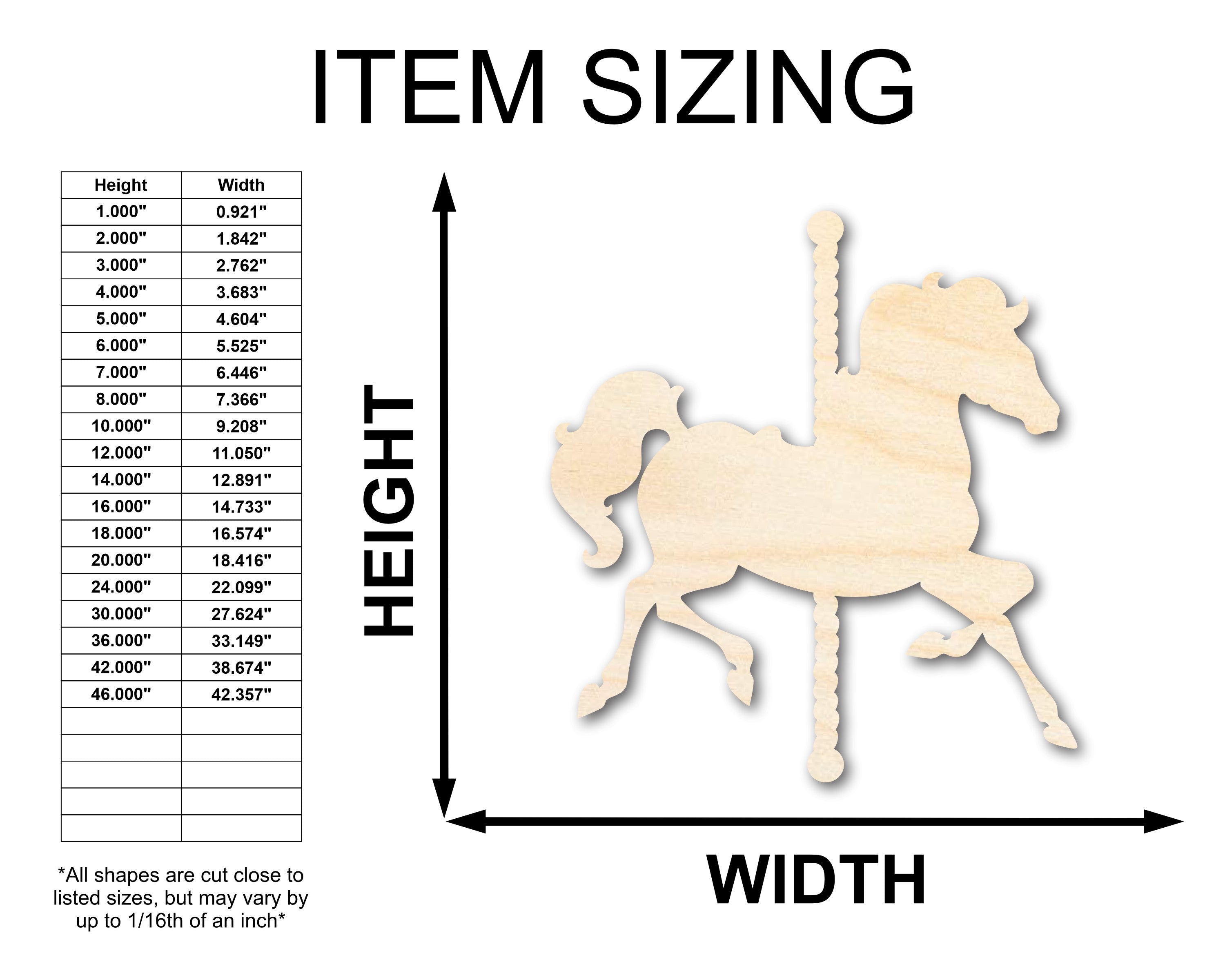 DIY Unfinished Baltic Birch Carousel Horse Shape Craft Cutout up to 46 Inches