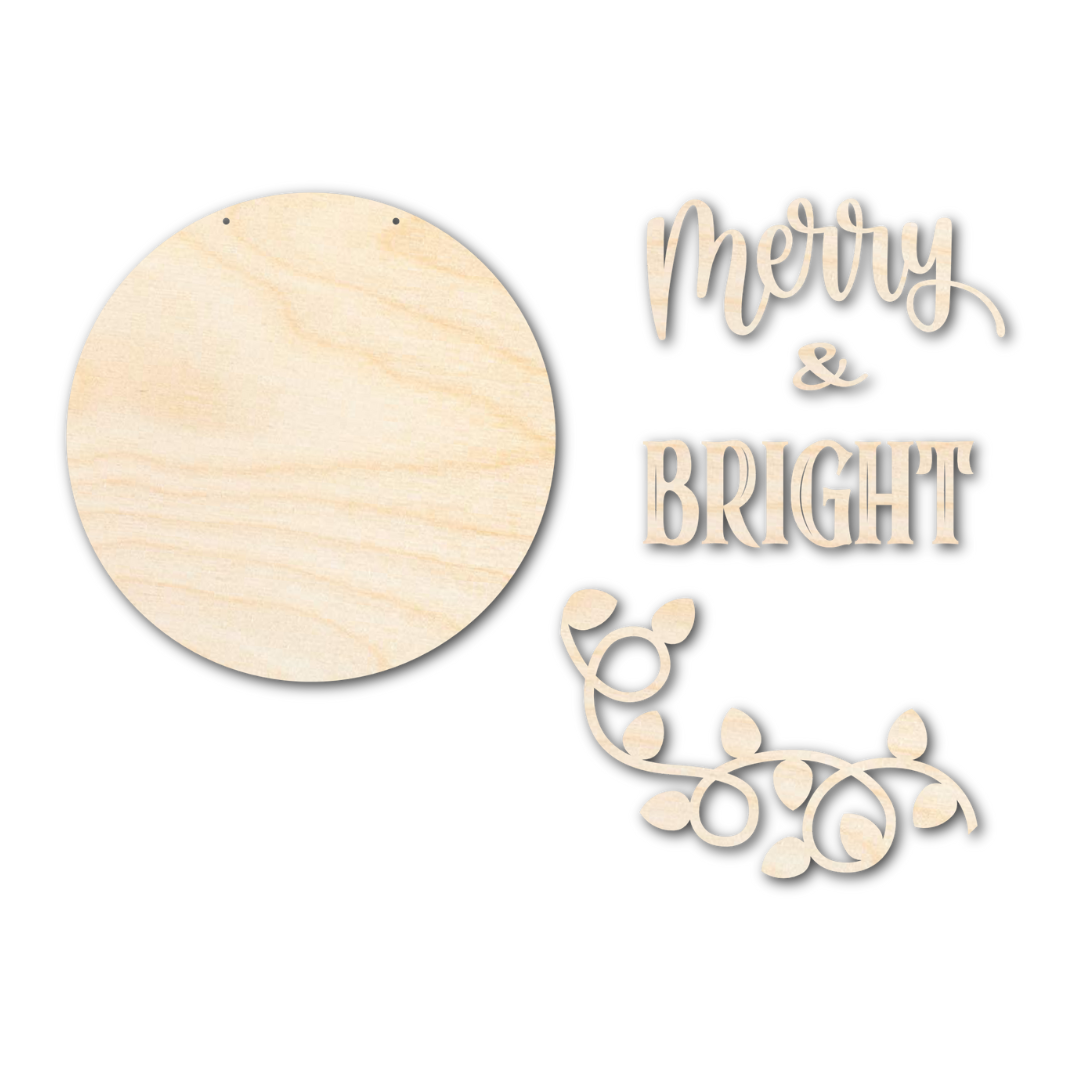 1/4-Inch Thick Unfinished Wood 'Merry and Bright' Door Sign Craft Kit