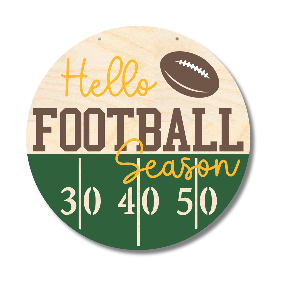 Unfinished Wooden Hello Football Season Door Sign Craft Kit | 1/4-Inch Thick Wood Cutouts for Door Decor