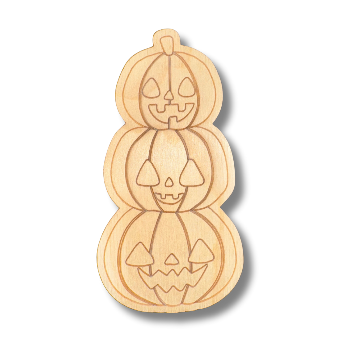 Unfinished DIY Wood Etched Stacked Jack o'Lantern Shape for Paint By Line Crafts with Sizes Up to 30 Inches