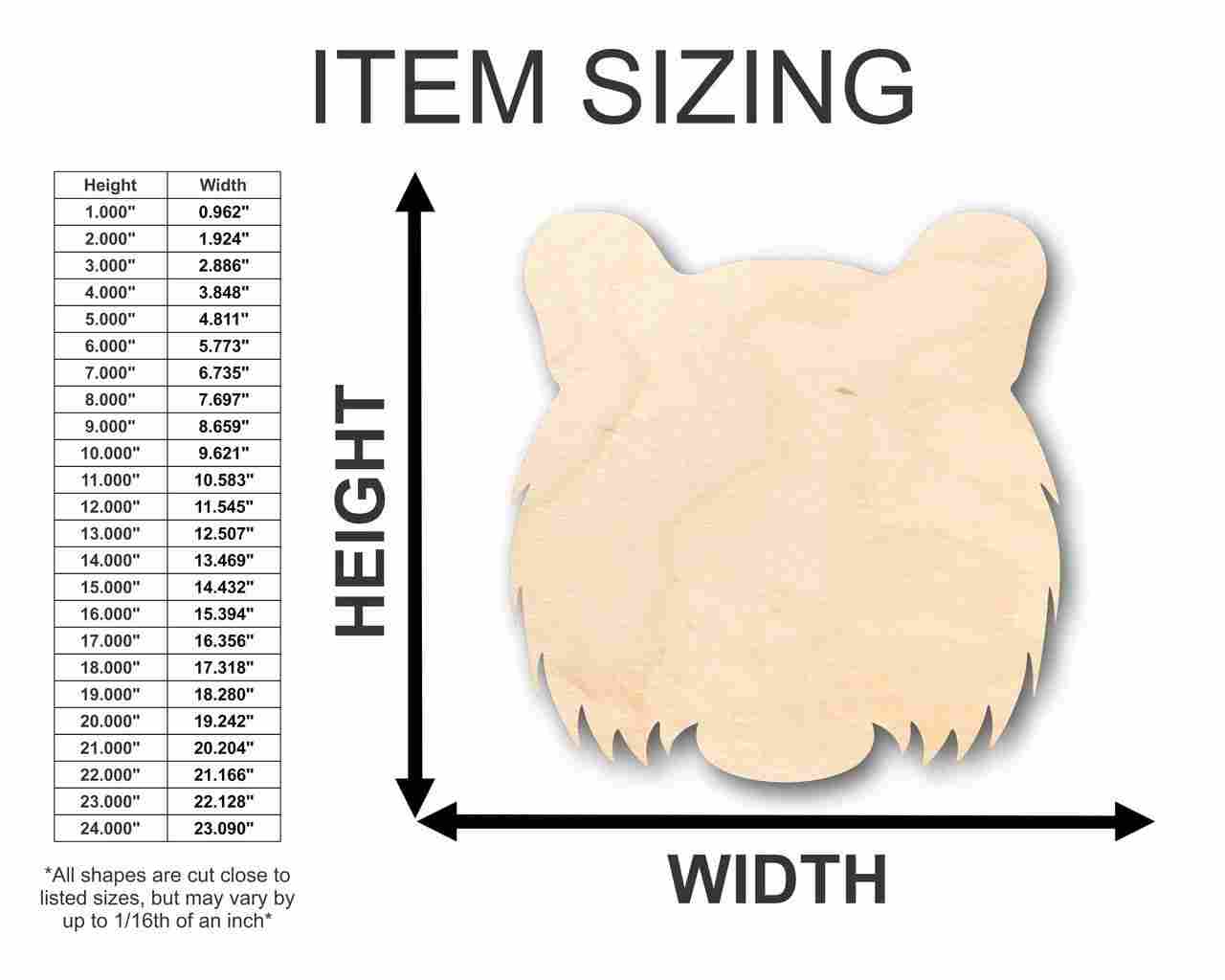 Unfinished Baltic Birch Wood Tiger Head Shapes for Up to 46 DIY Projects