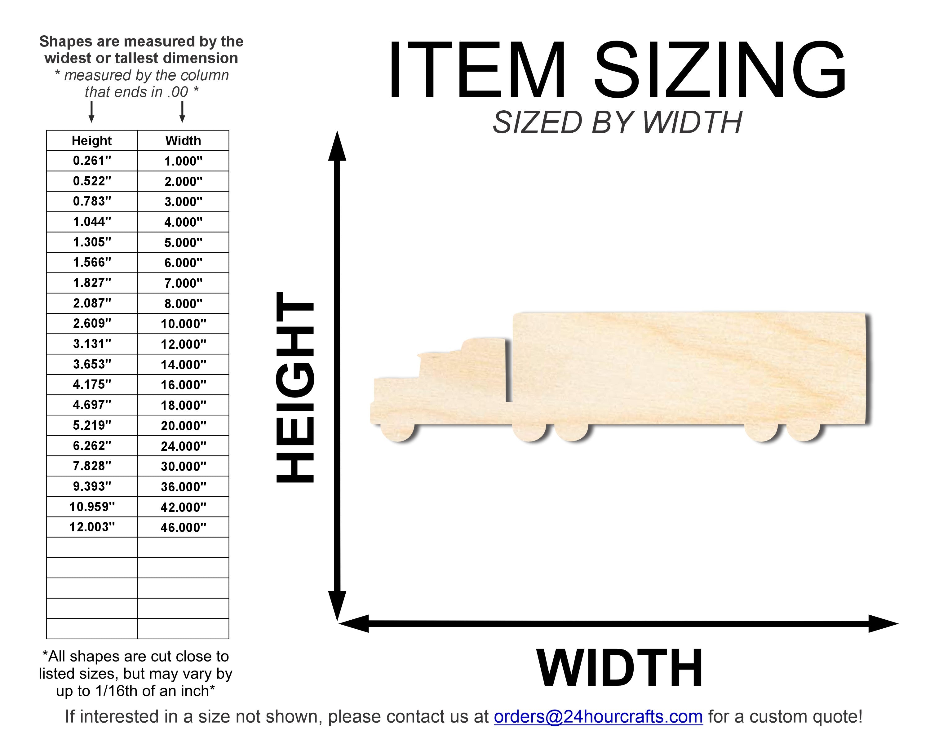 DIY Unfinished Baltic Birch Semi - Truck Shape Cutout up to 46 Inches