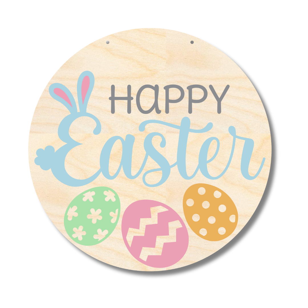 Unfinished Wood Craft Cutouts Happy Easter Door Sign Kit - 1/4 Inch Thick for DIY Home Decor