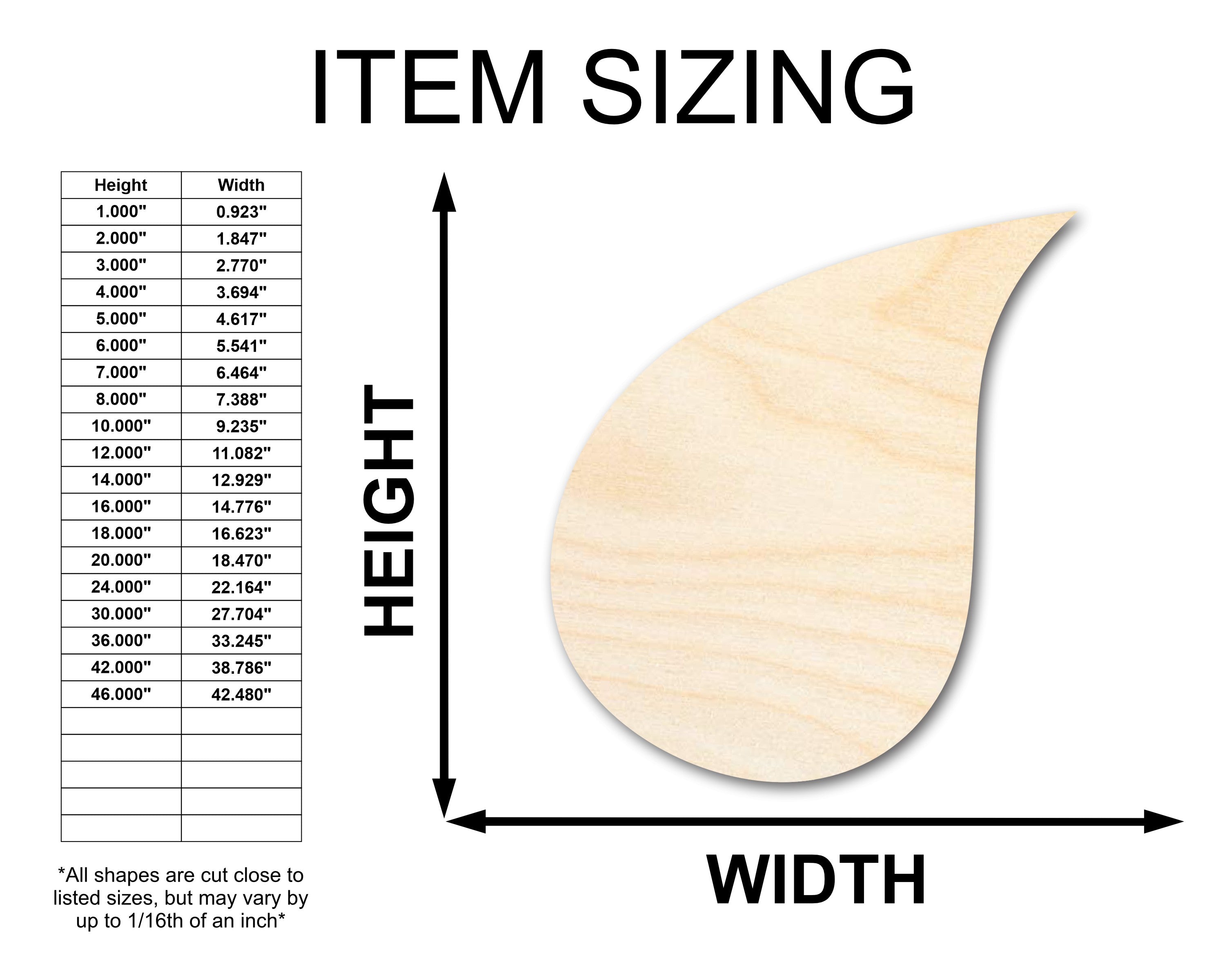 DIY Unfinished Baltic Birch Wood Rain Drop Silhouette - Up to 36 Inches