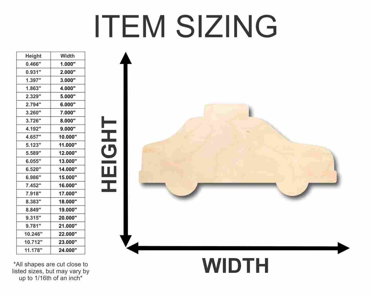 DIY Unfinished Wood Taxi Cab Shapes for Crafts - Up to 24 Inches