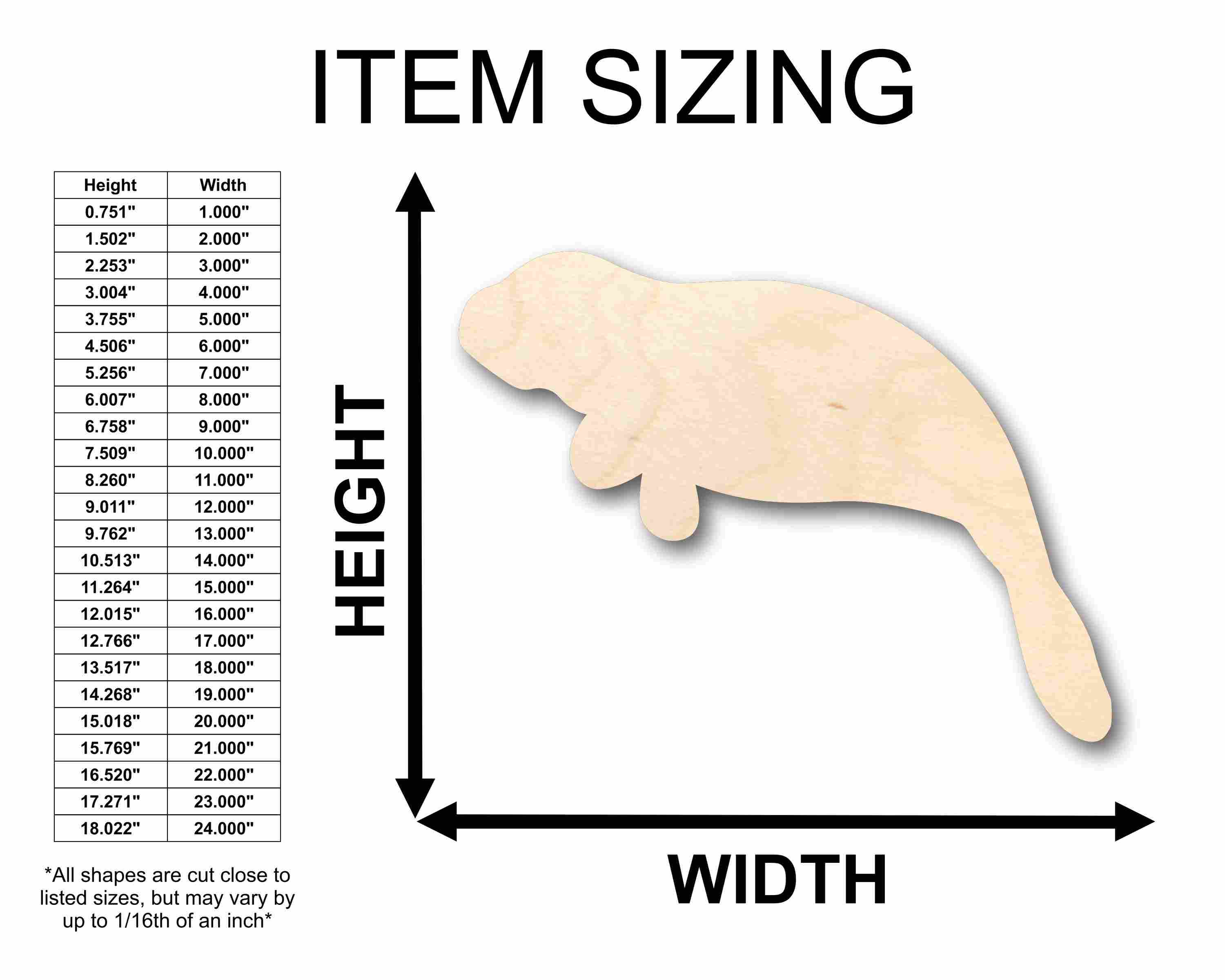 Unfinished DIY Craft Wood Manatee Calf Sea Cow Silhouette for Up to 46 Different Craft Projects
