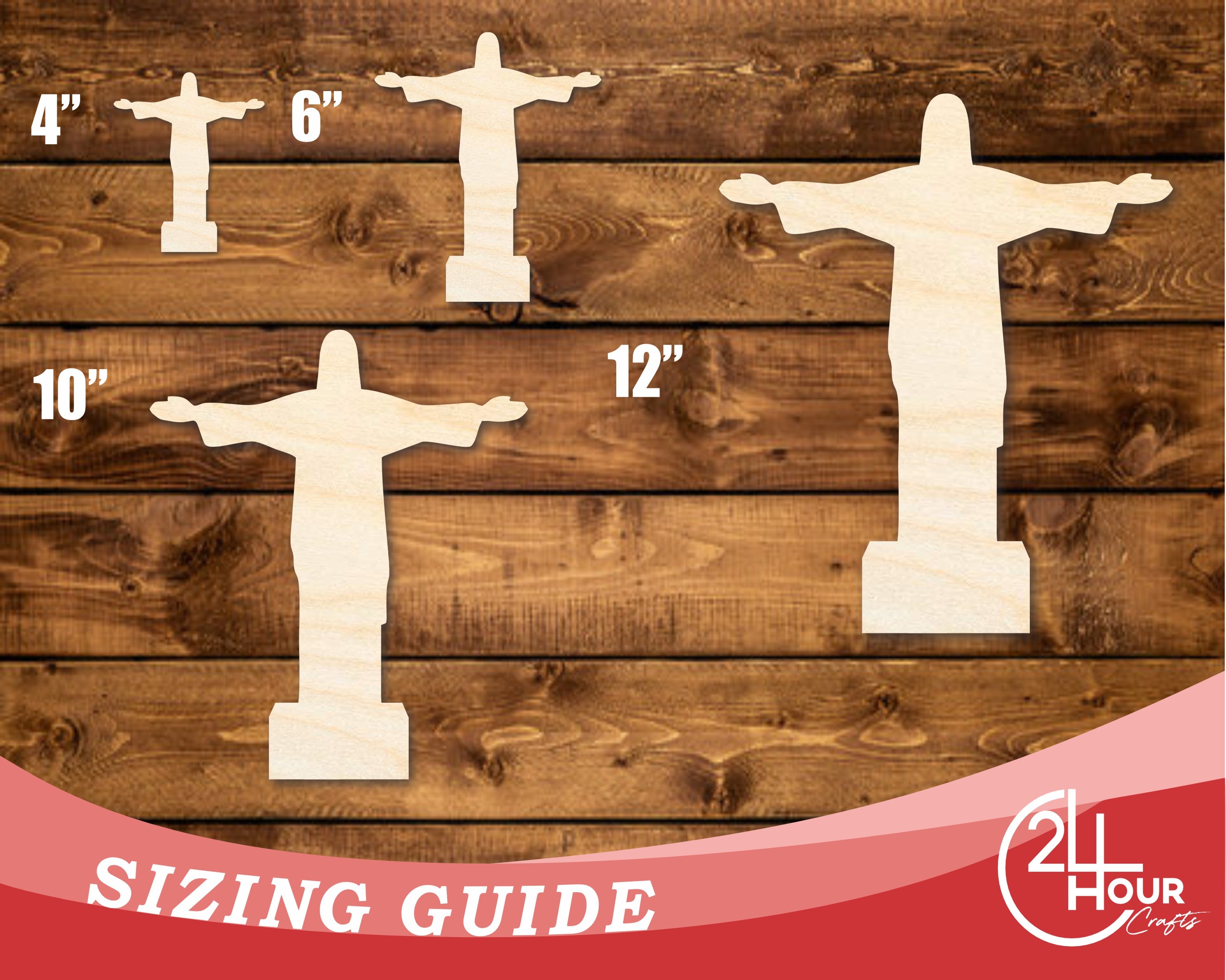 DIY Unfinished Baltic Birch Christ the Redeemer Wood Cutout, up to 46 Inches