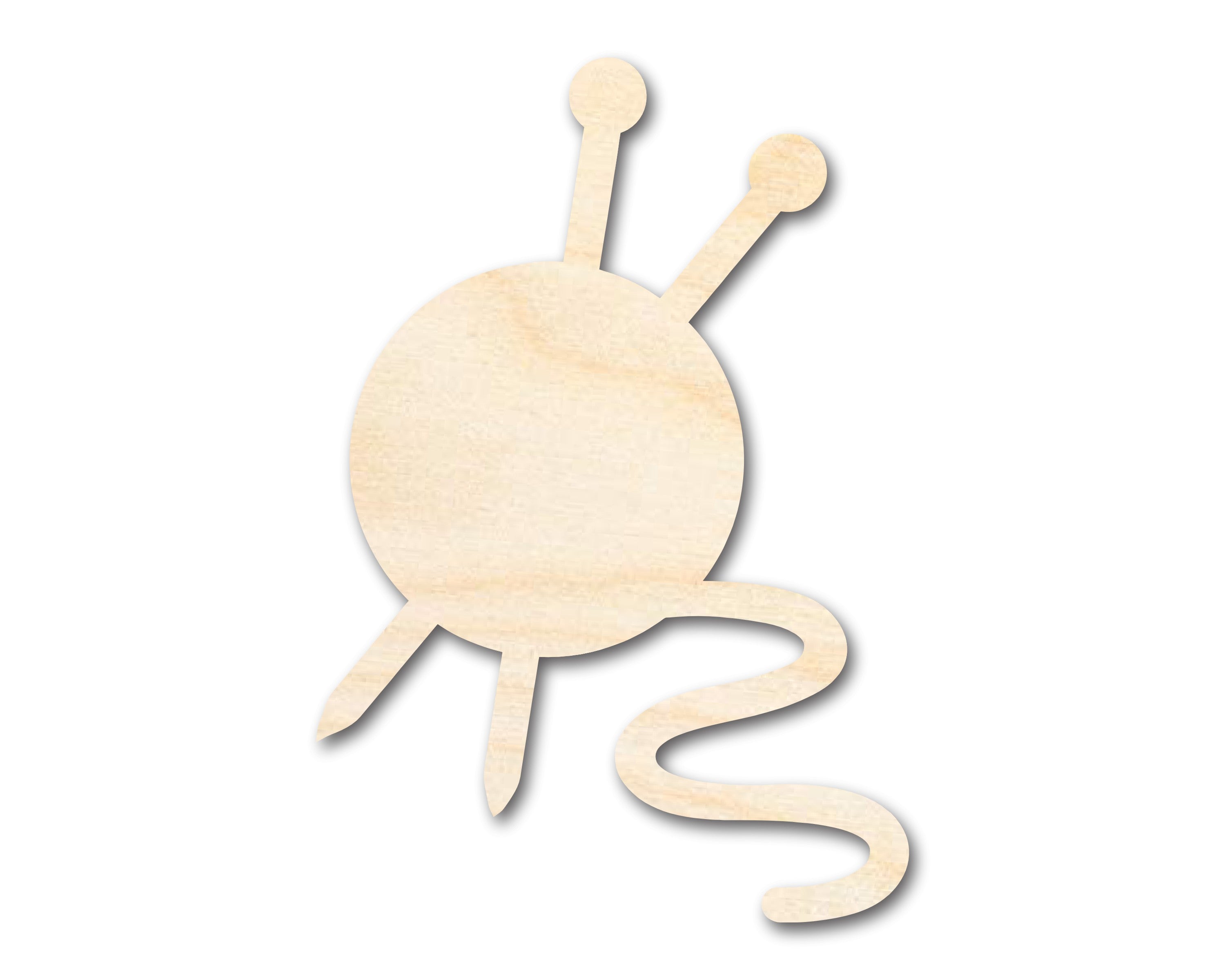 Unfinished Baltic Birch Wood Yarn Shape Craft Cutout with Knitting Ball and Needles Silhouette for Up to 46 DIY Projects