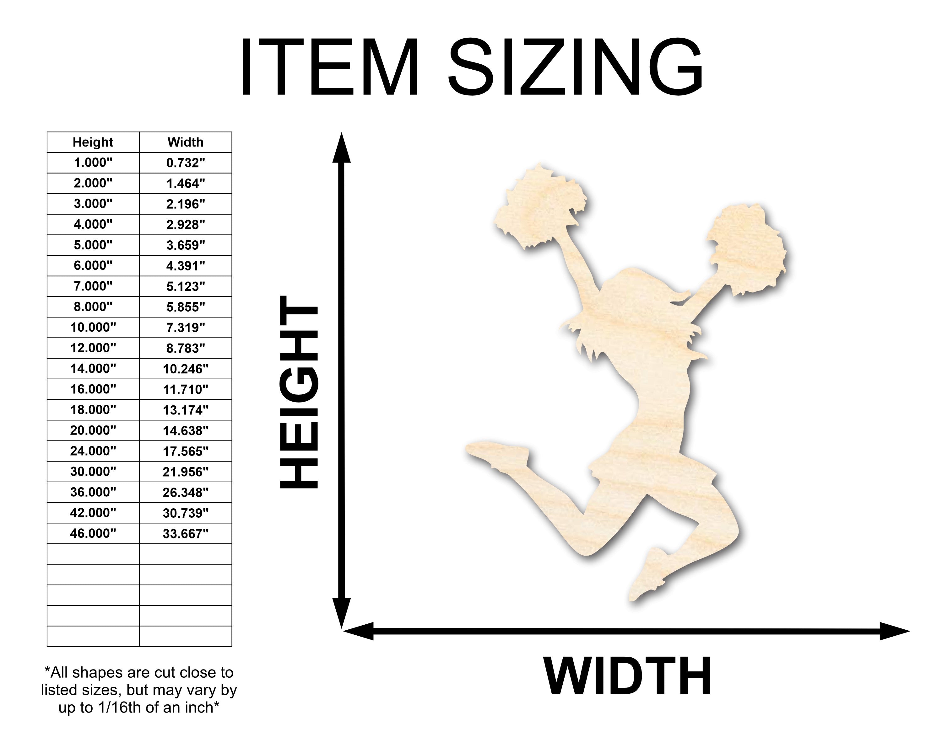 DIY Unfinished Baltic Birch Cheerleader Silhouette Cutouts up to 46 Inches