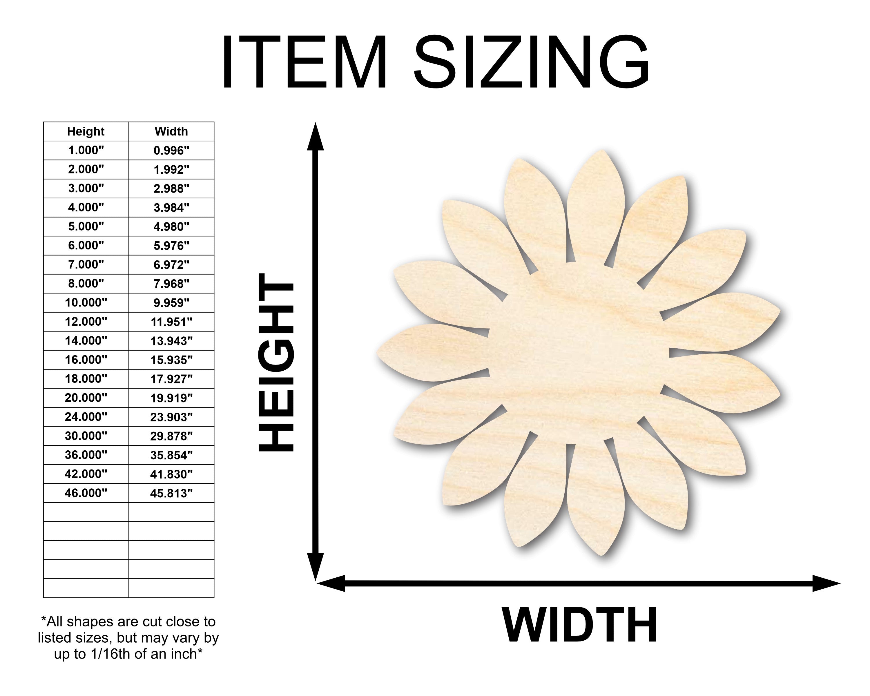 Unfinished Craft Wood Sunflower Shape with Sizes Up to 46 Inches