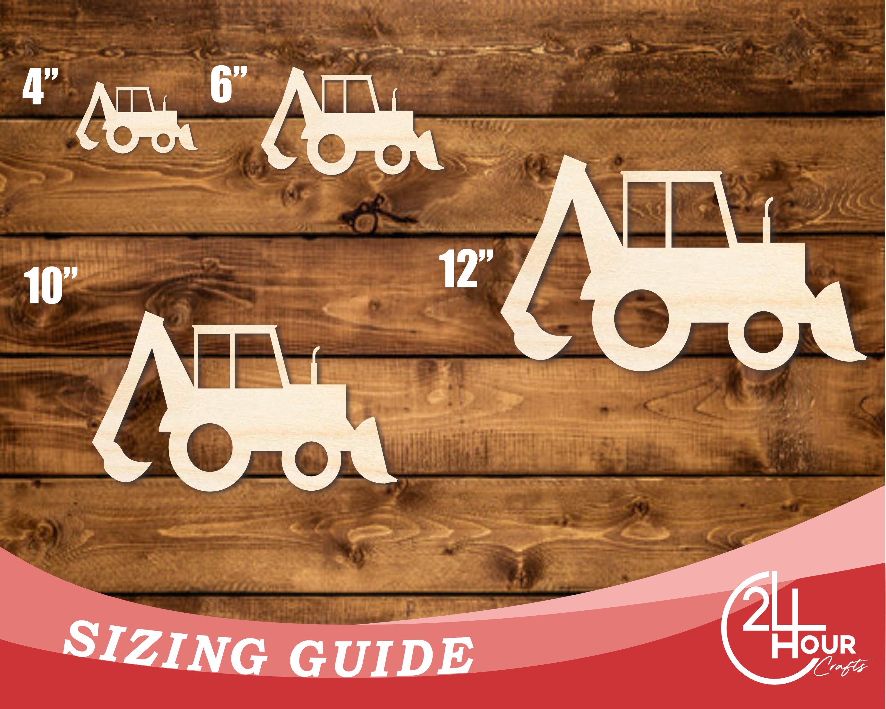 Unfinished DIY Craft Cutout in the Shape of a Wood Backhoe | Up to 46 Inches for Do - It - Yourself Projects
