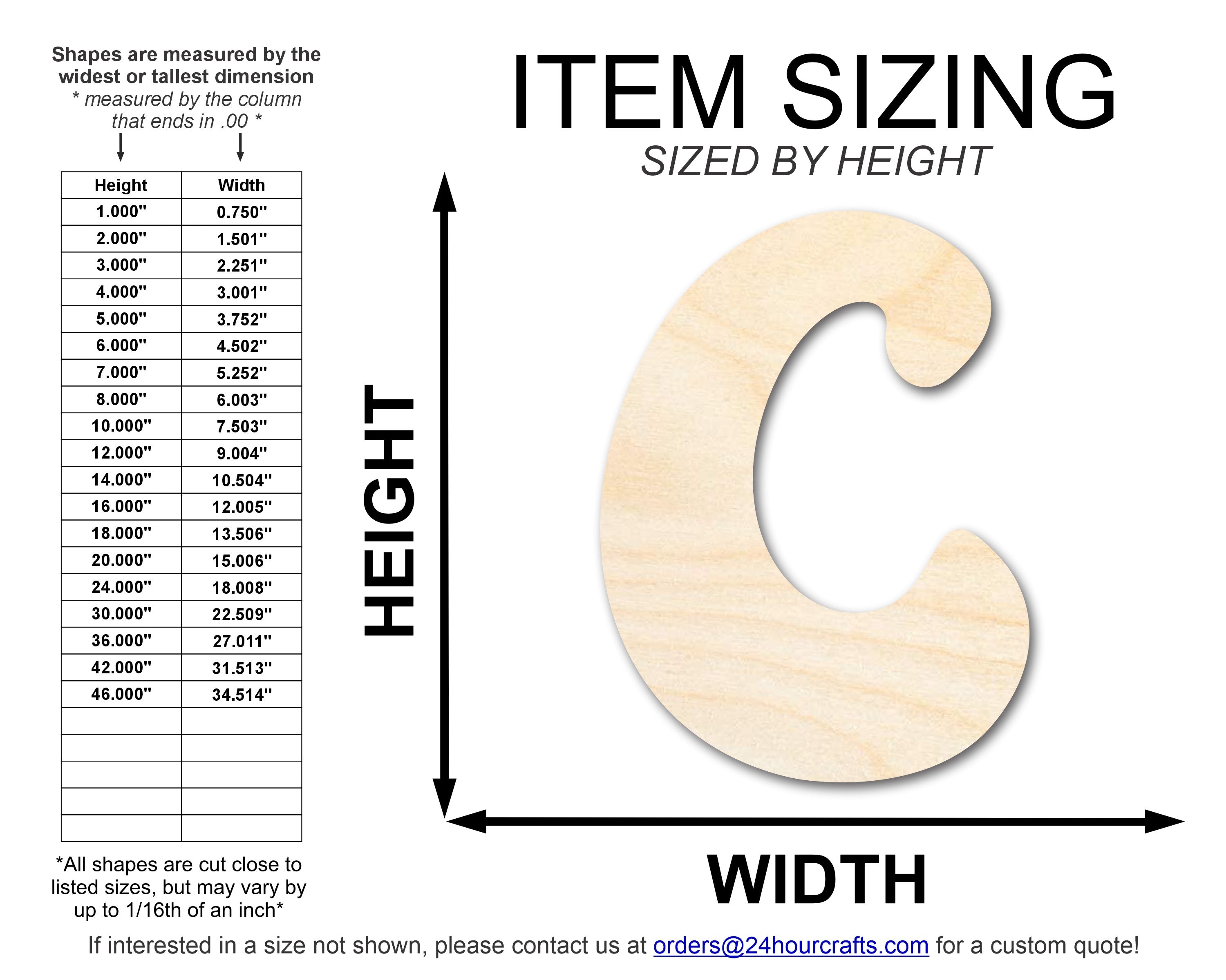 Unfinished Baltic Birch Wood Groovy C Font Shape DIY Craft Cutouts - Up to 46 Inches for Multiple DIY Projects