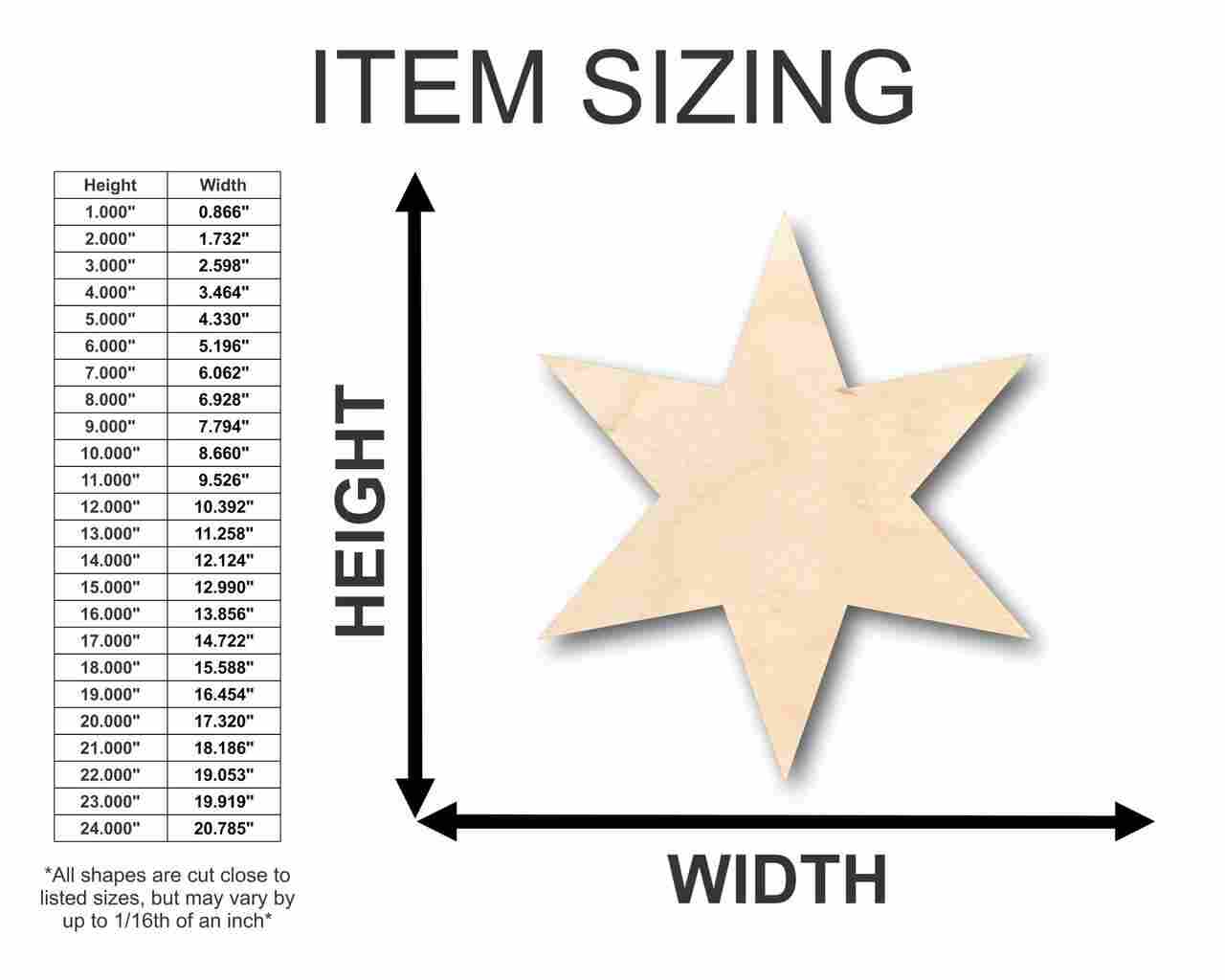 Unfinished Wood Six - Pointed Star Shaped Craft Item for Up to 46 DIY Projects