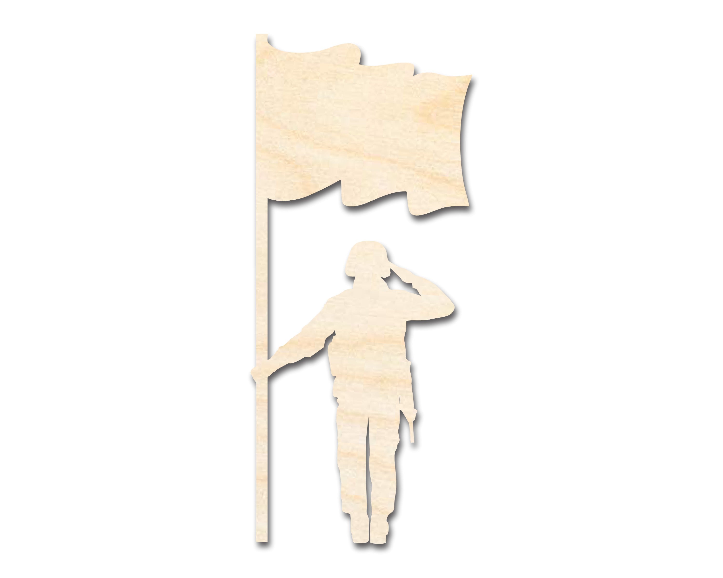 DIY Unfinished Baltic Birch Wood Soldier Cutout with Flag Shape, up to 46 inches