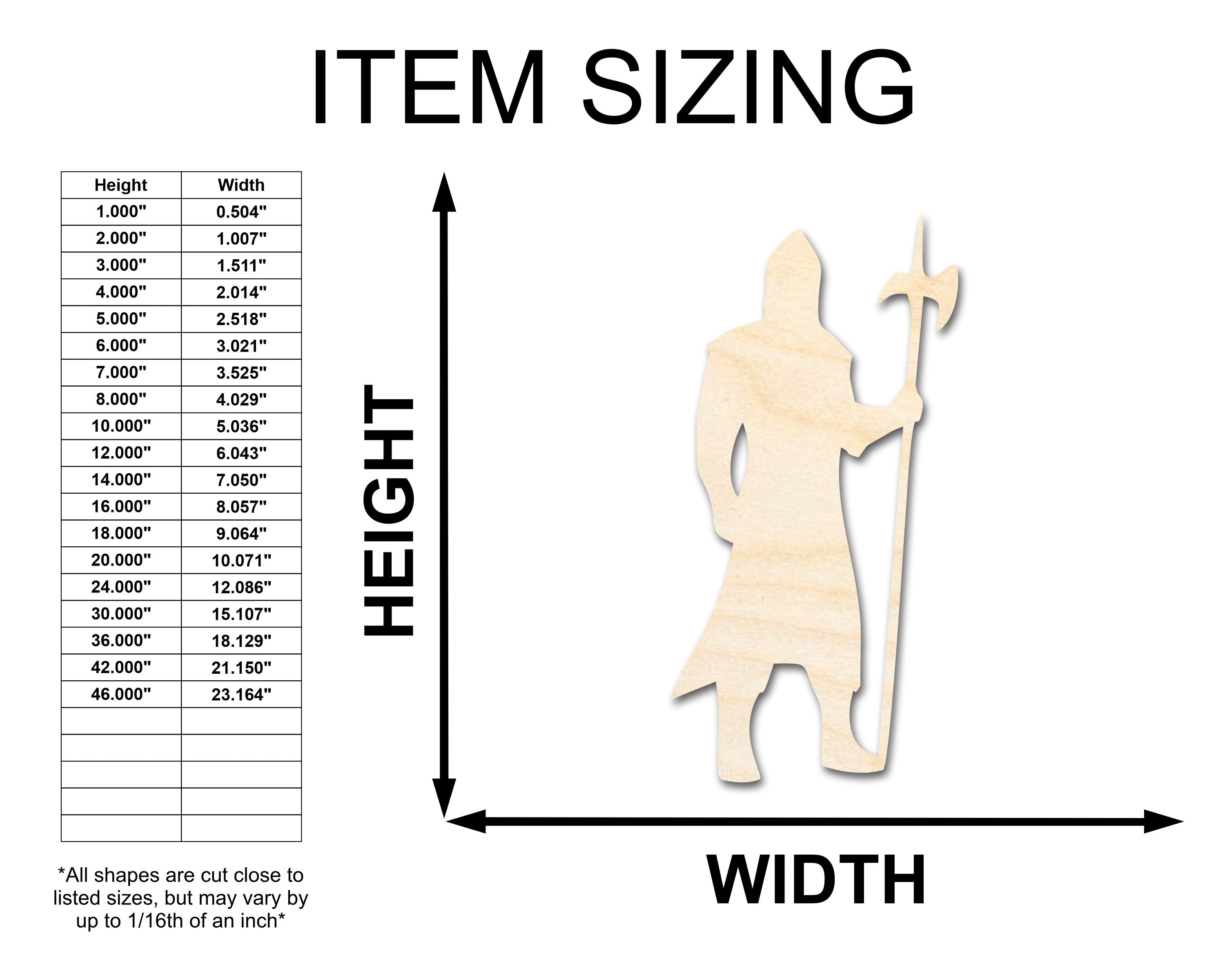 Unfinished Wood Craft in Guardsman Shape - Available Sizes up to 46 Inches