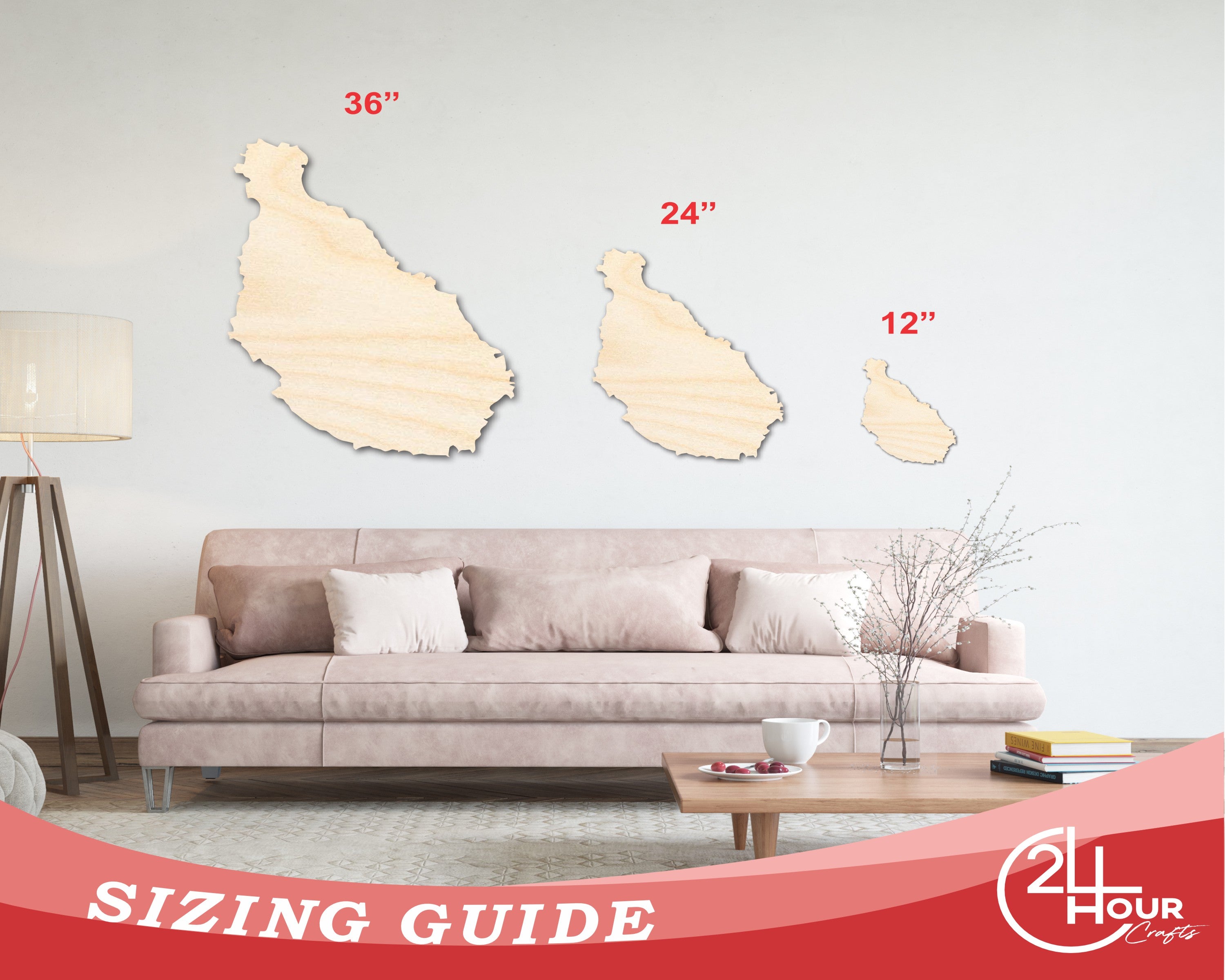 Unfinished Baltic Birch Wood Santiago Island Shape - Ideal for Cabo Verde Inspired DIY Crafts, Sizes up to 46 Inches